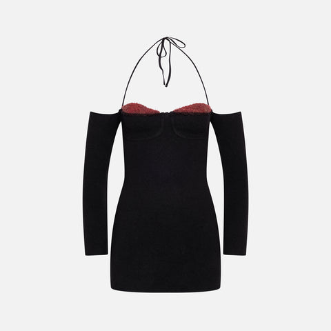 GUIZIO Rosemere Knit Mini Dress - Black / Red