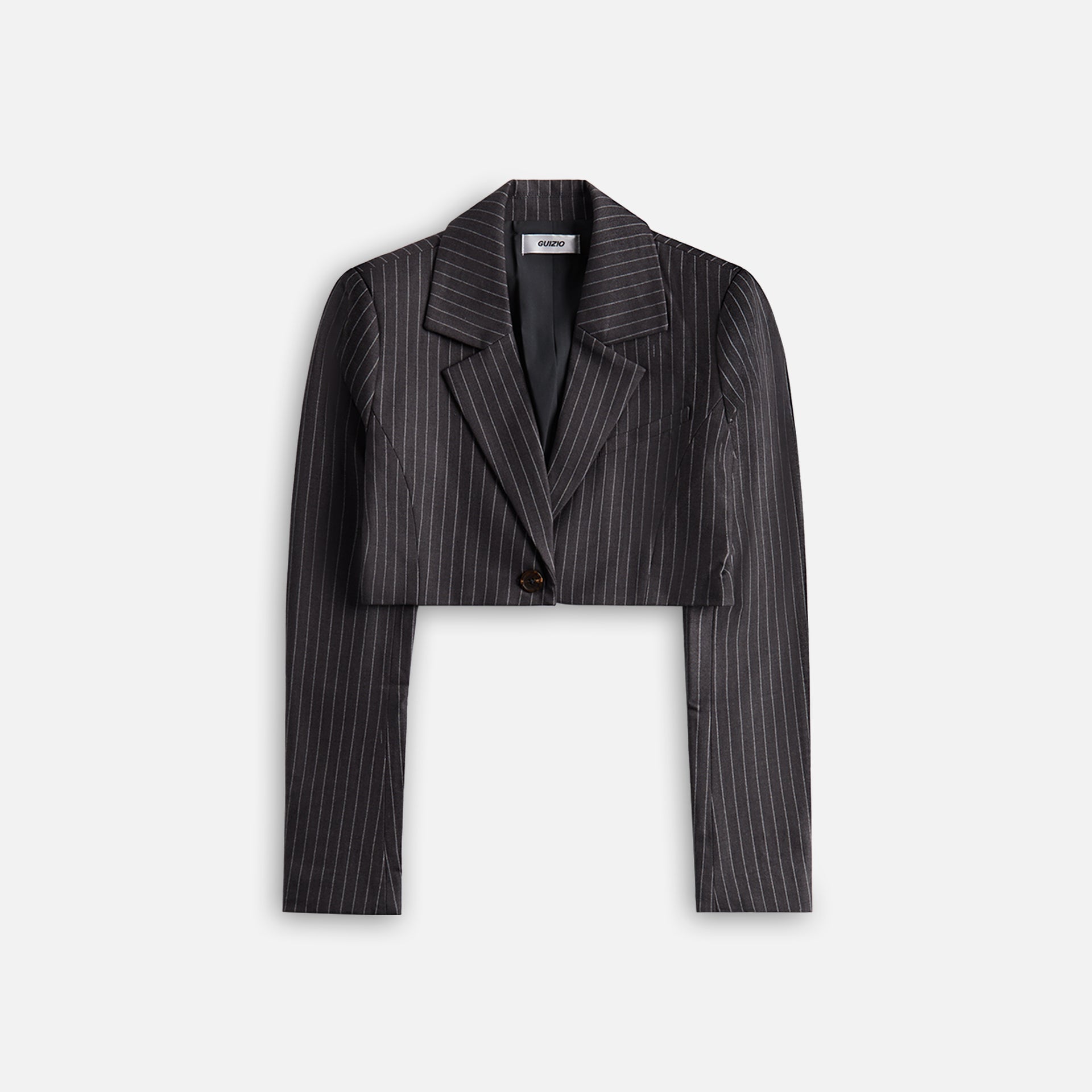 GUIZO Fei Pinstripe Cropped Blazer - Charcoal