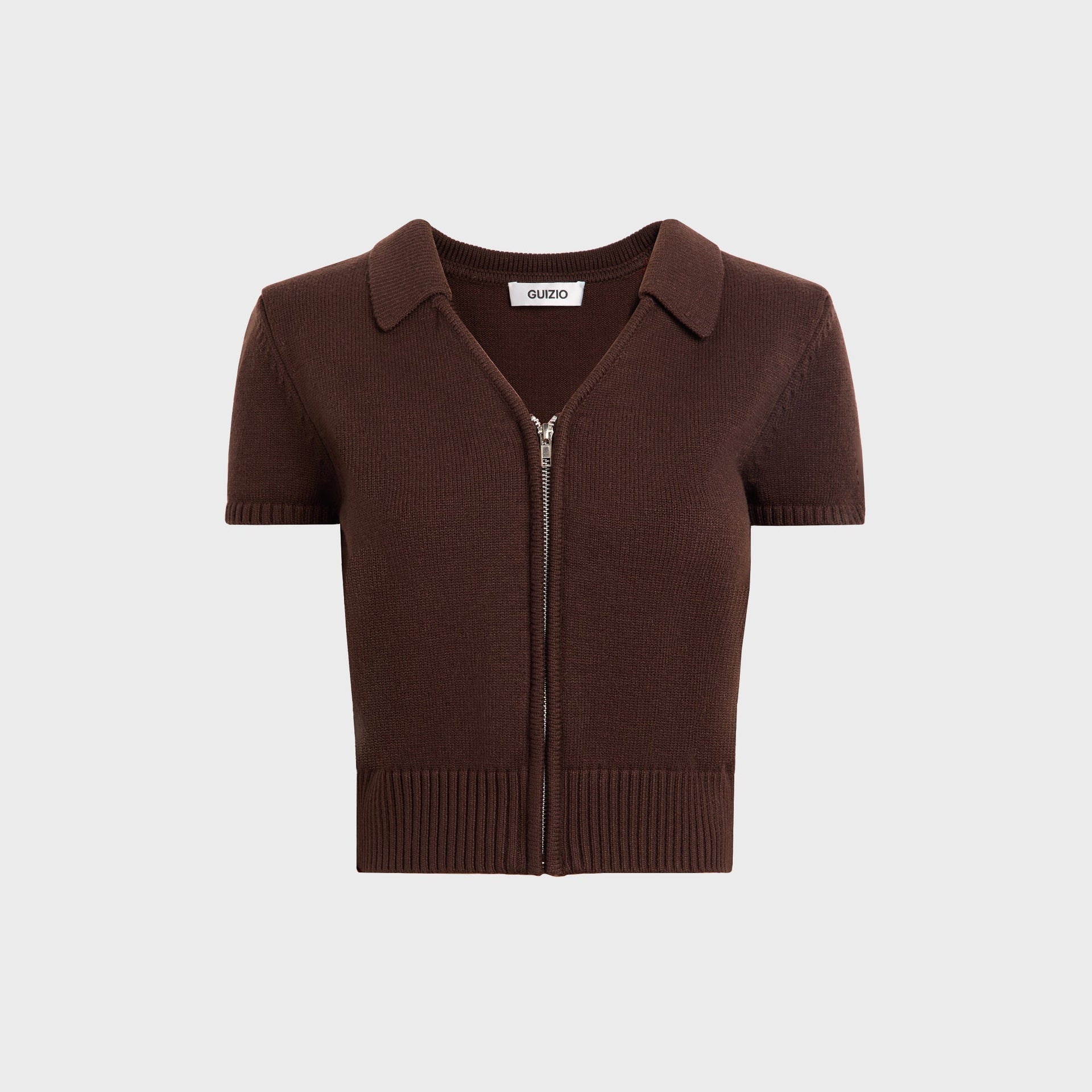 GUIZIO Calesia Zip Up Top - Brown