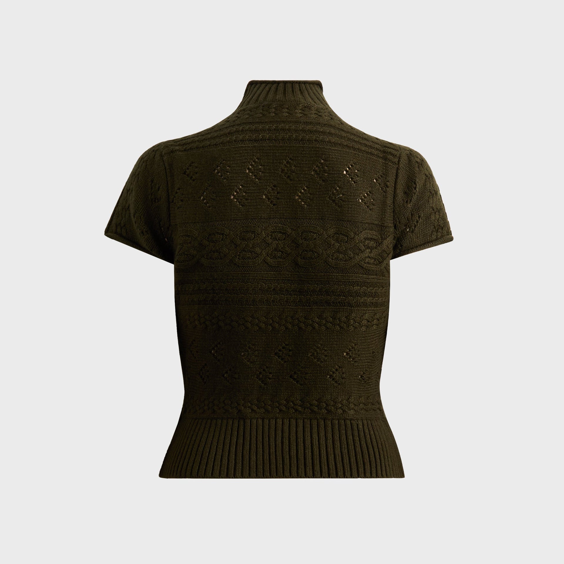 GUIZIO Short Sleeve Cable Turtleneck - Dark Olive