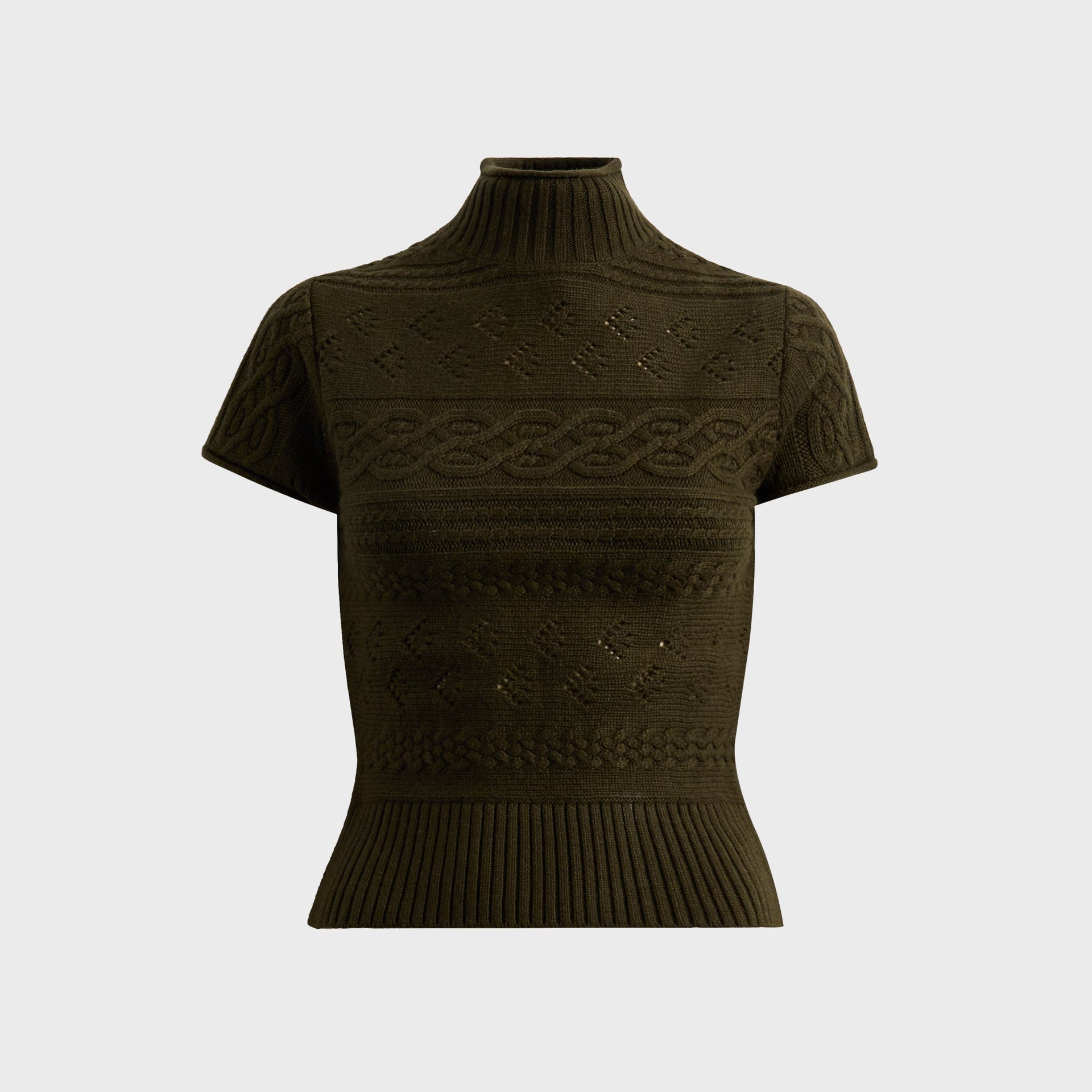 GUIZIO Short Sleeve Cable Turtleneck - Dark Olive