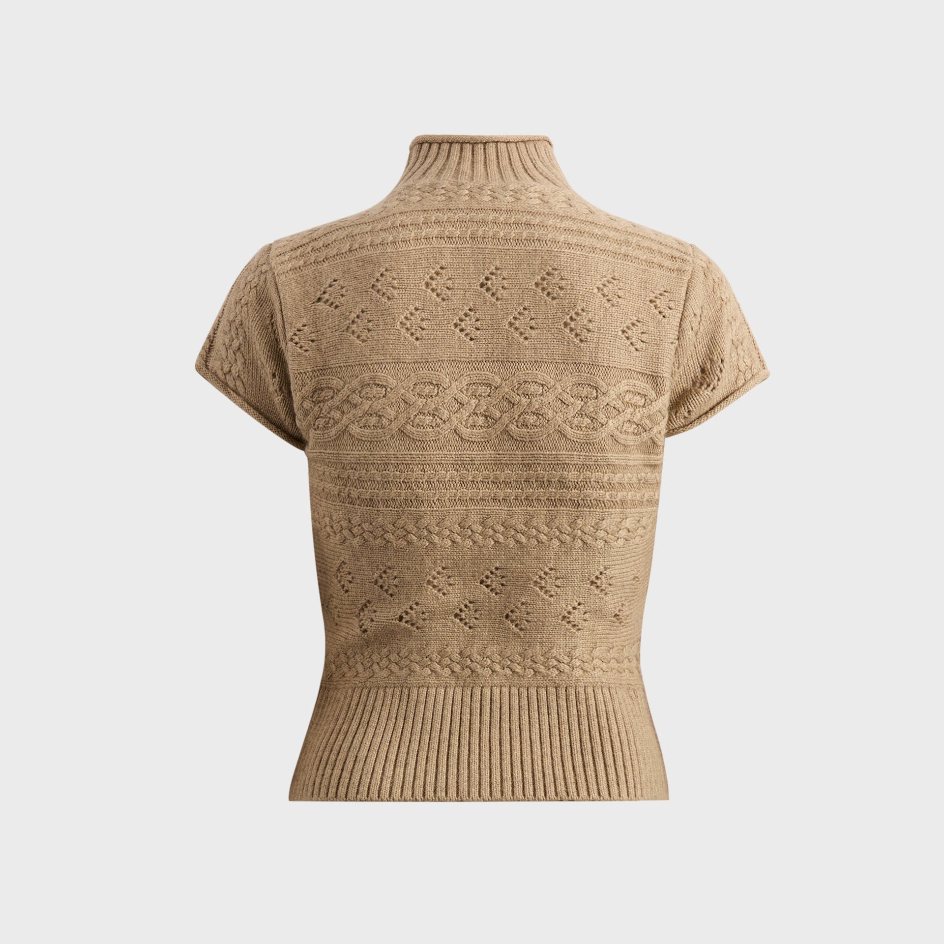 GUIZIO Short Sleeve Cable Turtleneck - Warm Taupe