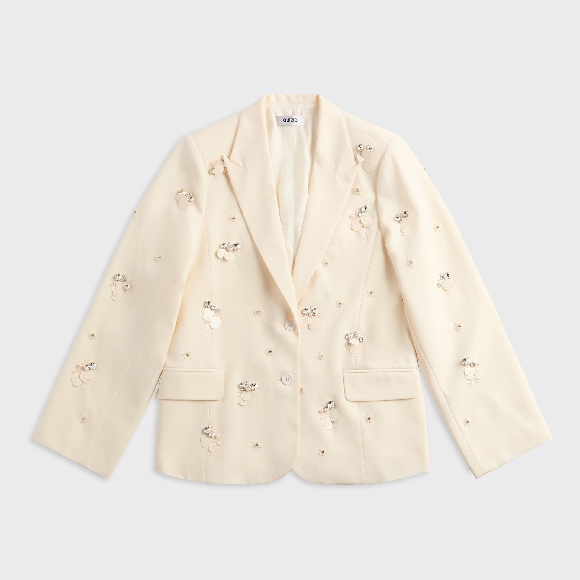 GUIZIO Embellished Oversized Blazer - Ivory