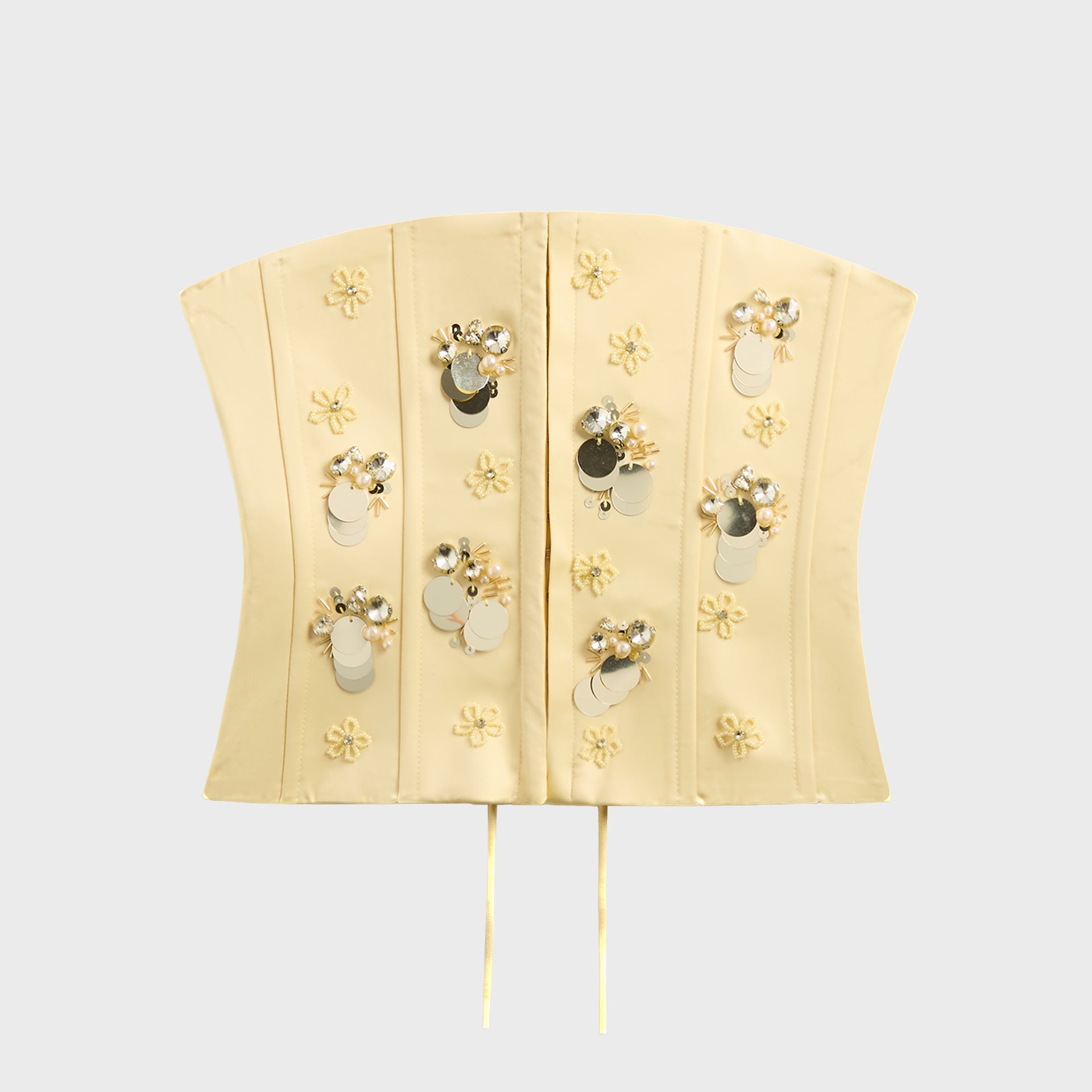 GUIZIO Embellished Satin Corset - Ivory