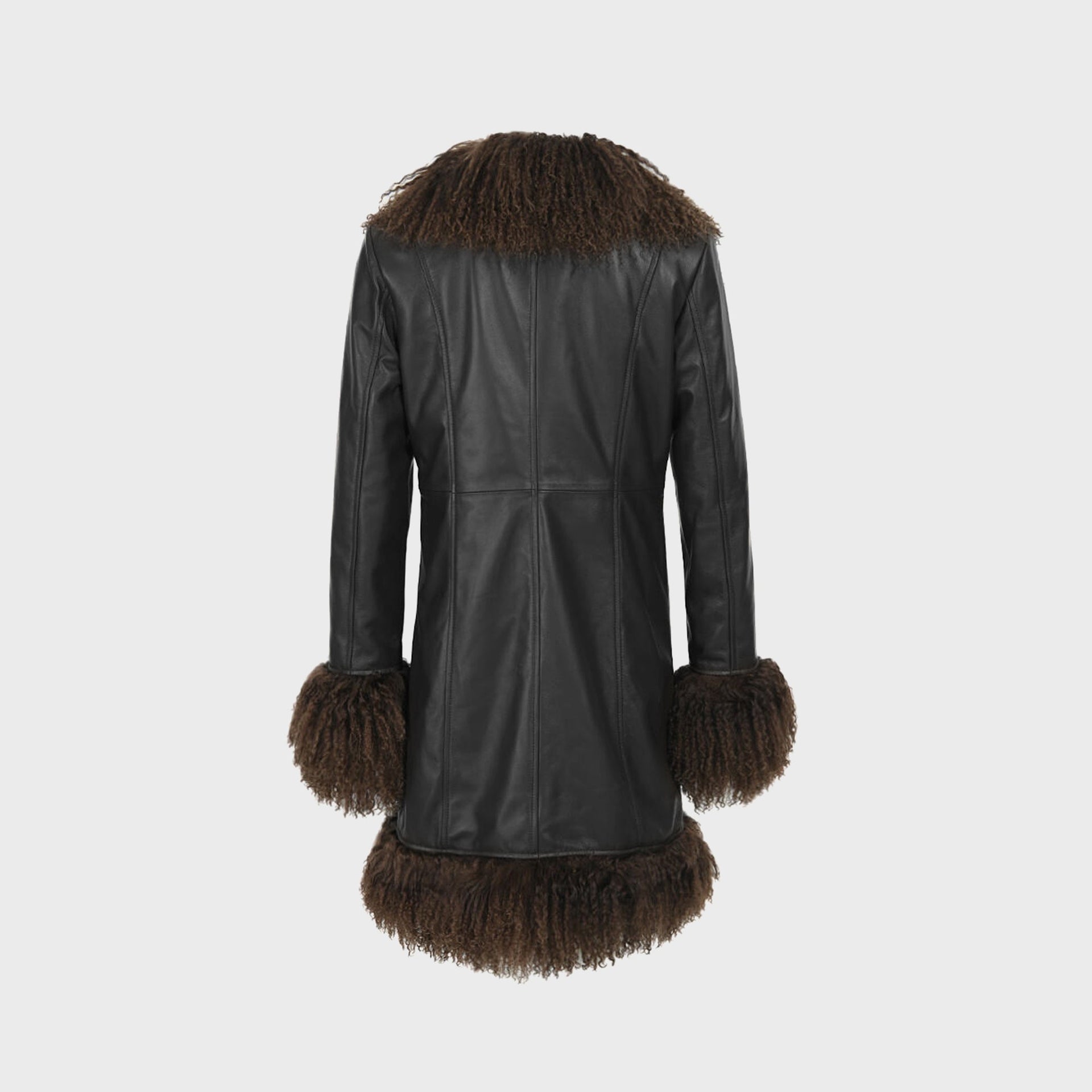 Susanna Chow Dorothy Midi Leather Coat - Black / Brown Trim