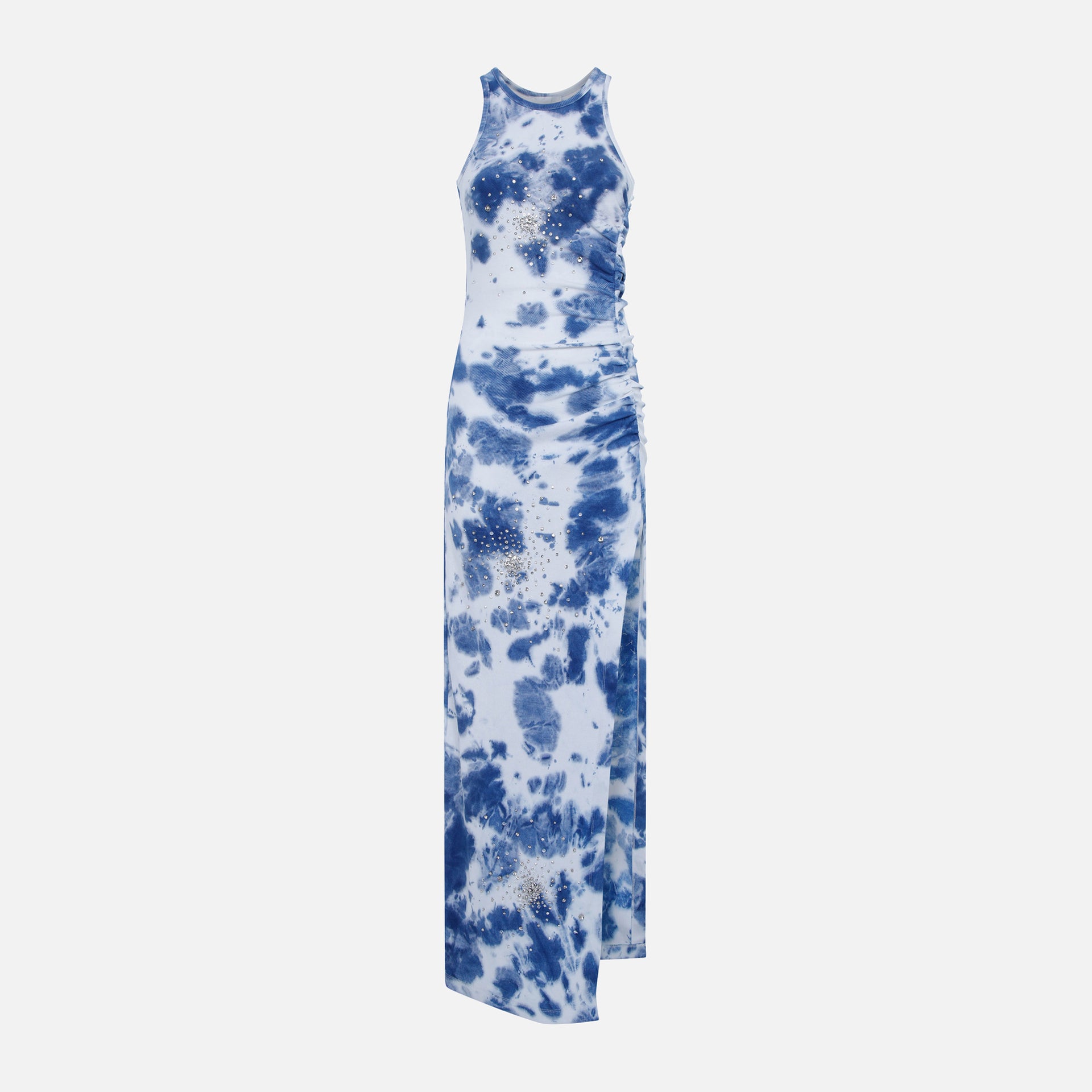 Des Phemmes Cotton Rib Tie Dye Embroidered Dress - Dark Blue