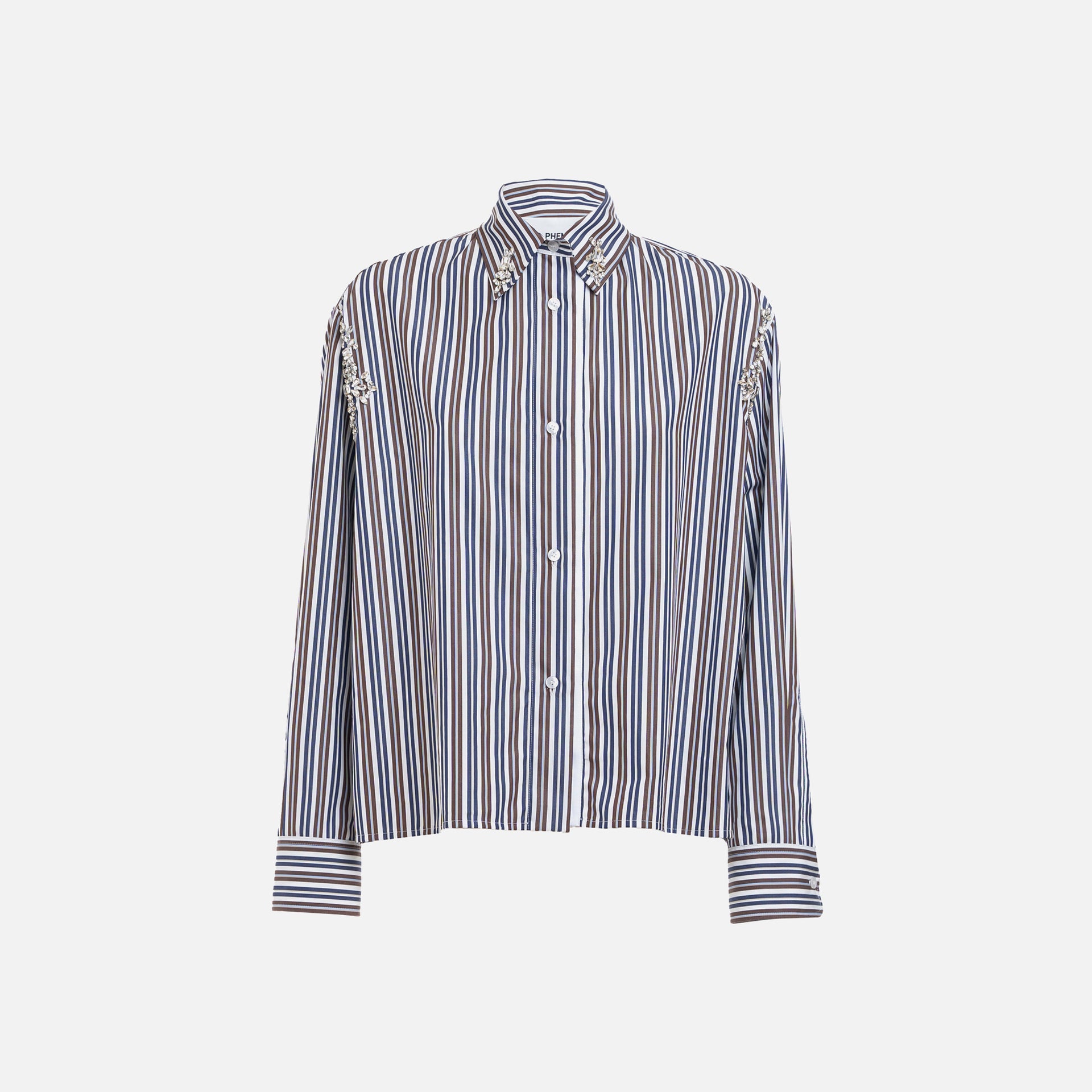 Des Phemmes Striped Button Down - Coffee / Blue