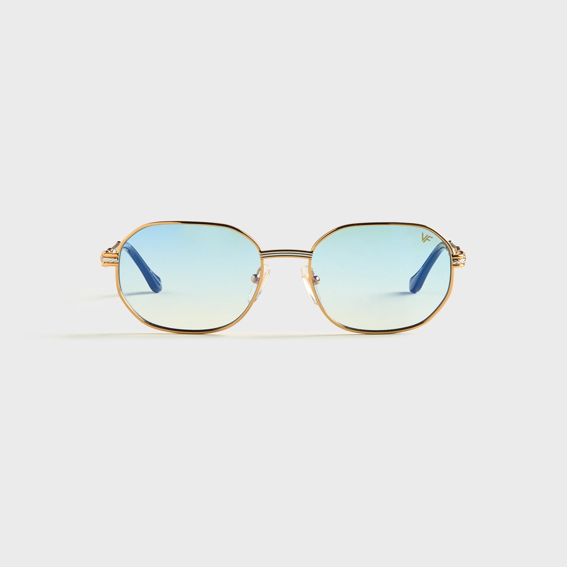 Vintage Frames Hustler Double Rope Edition 18KT Two-Tone Gold Sunglasses - Pastel Blue