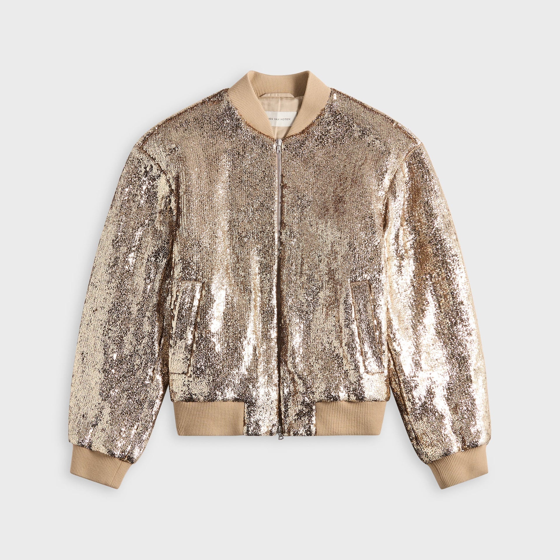 Dries Van Noten Sequinned Crepe Bomber Jacket - Gold