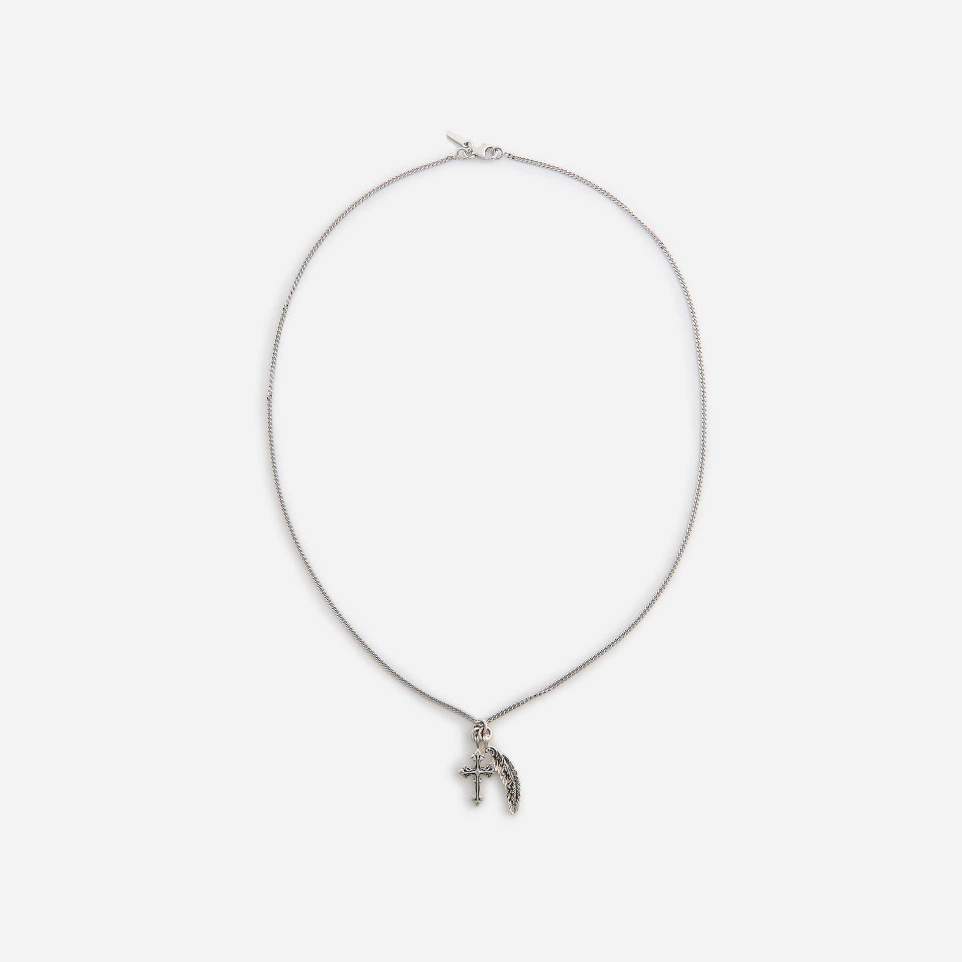 Emanuele Bicocchi Avelli Cross + Feather Pendant Necklace - Silver