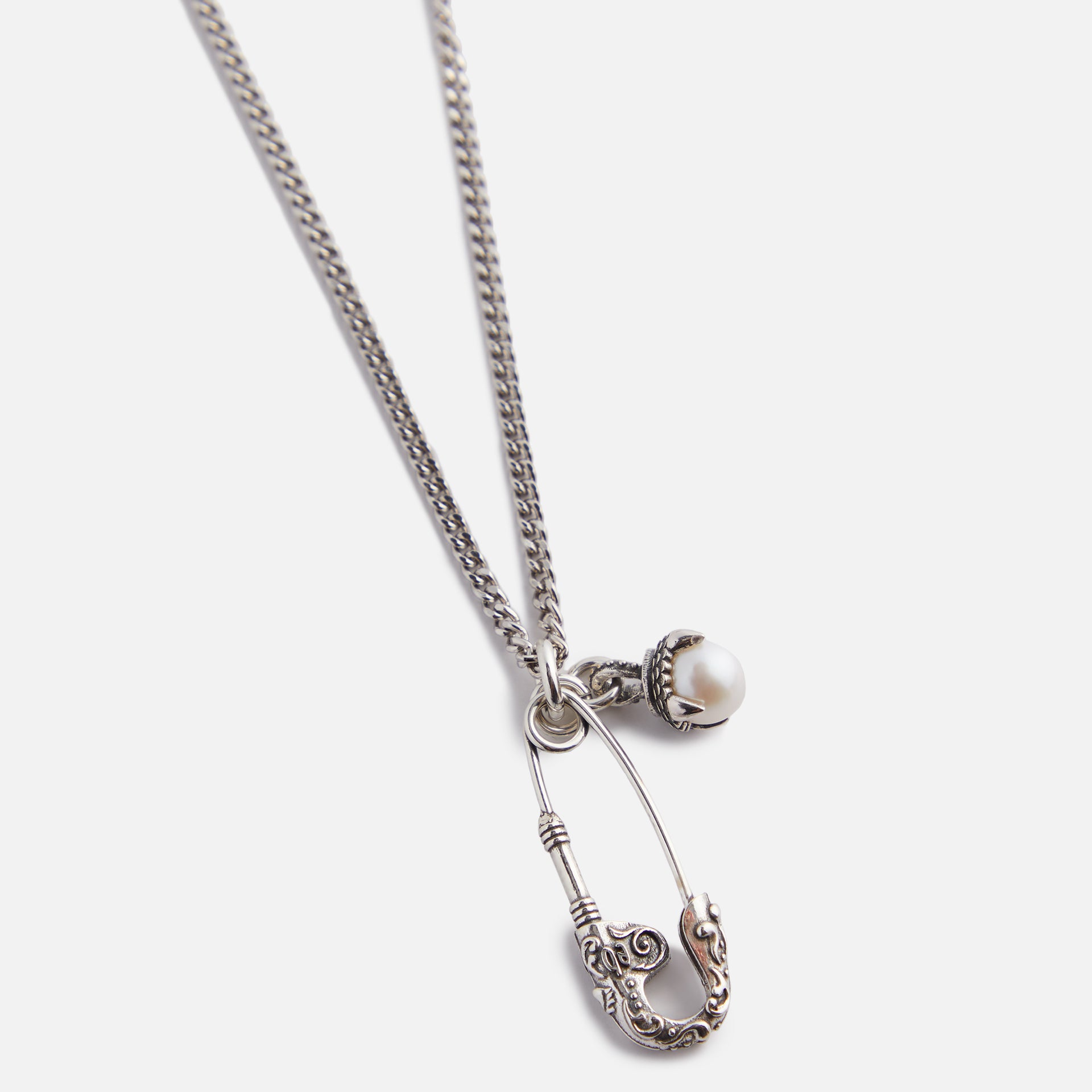 Emanuele Bicocchi Safety Pin Pearl Pendant Necklace - Silver