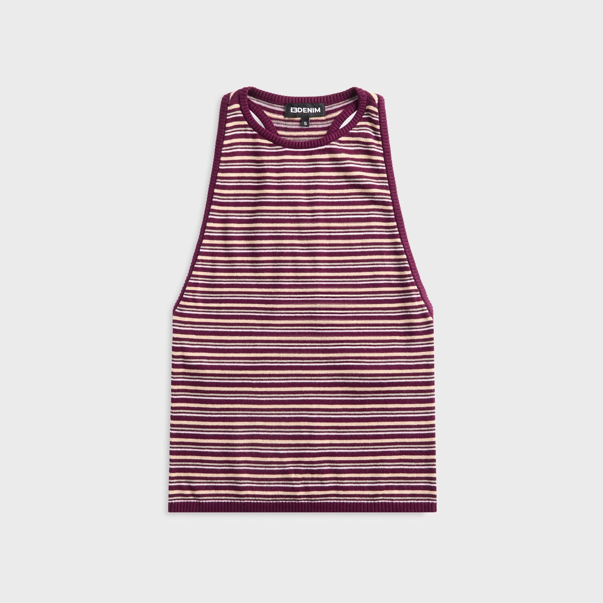 EB Denim Romy Knit Racer Tank Top - Burgundy / Soft Pink Stripe