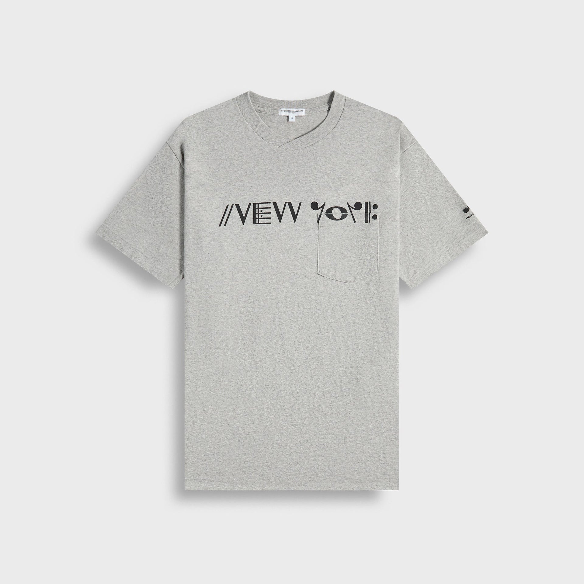 Engineered Garments Printed Cross CrewinNeck Tee in Grey Cosmopolitanism