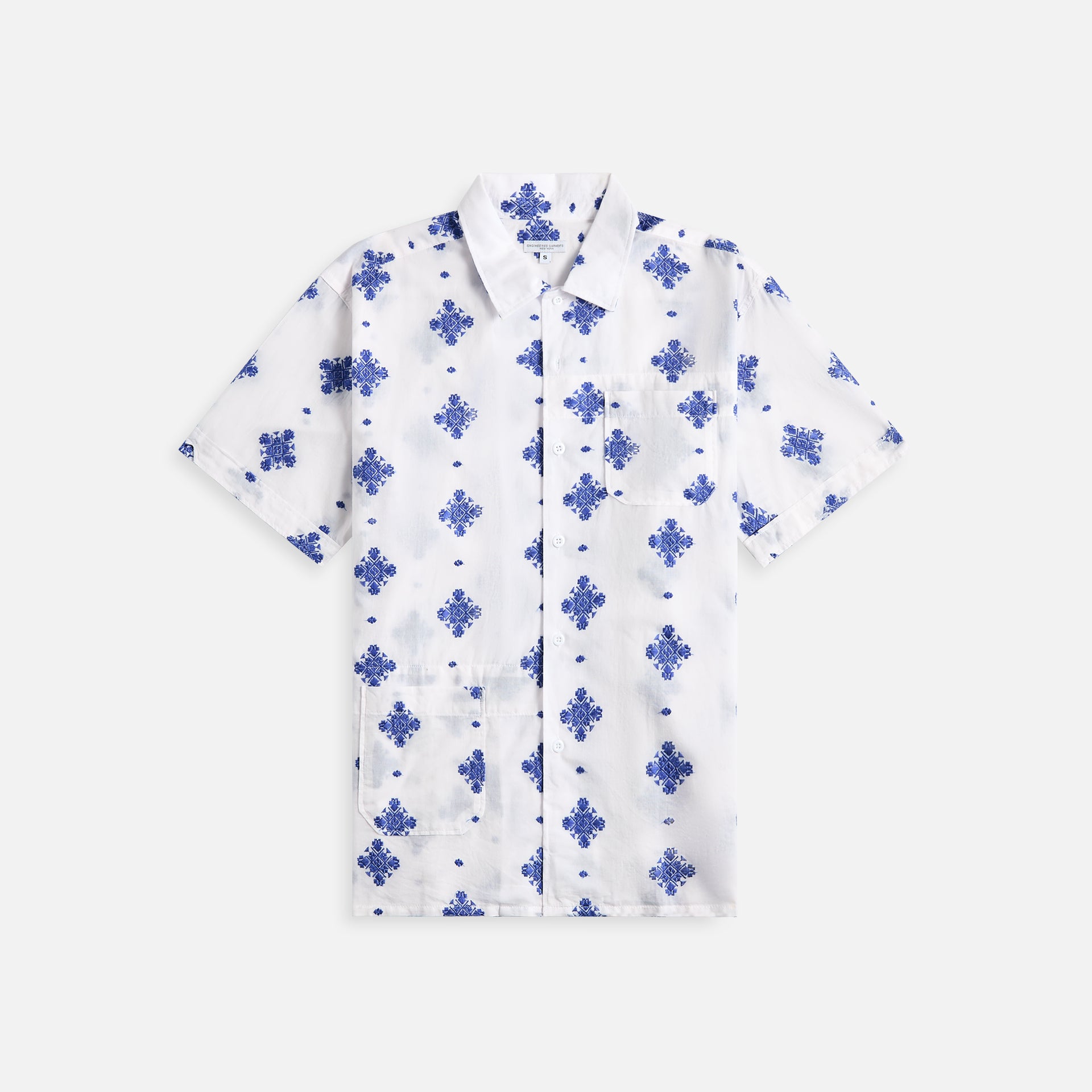 Engineered Garments Camp Shirt - White CP Crest Embroidery Sheeting