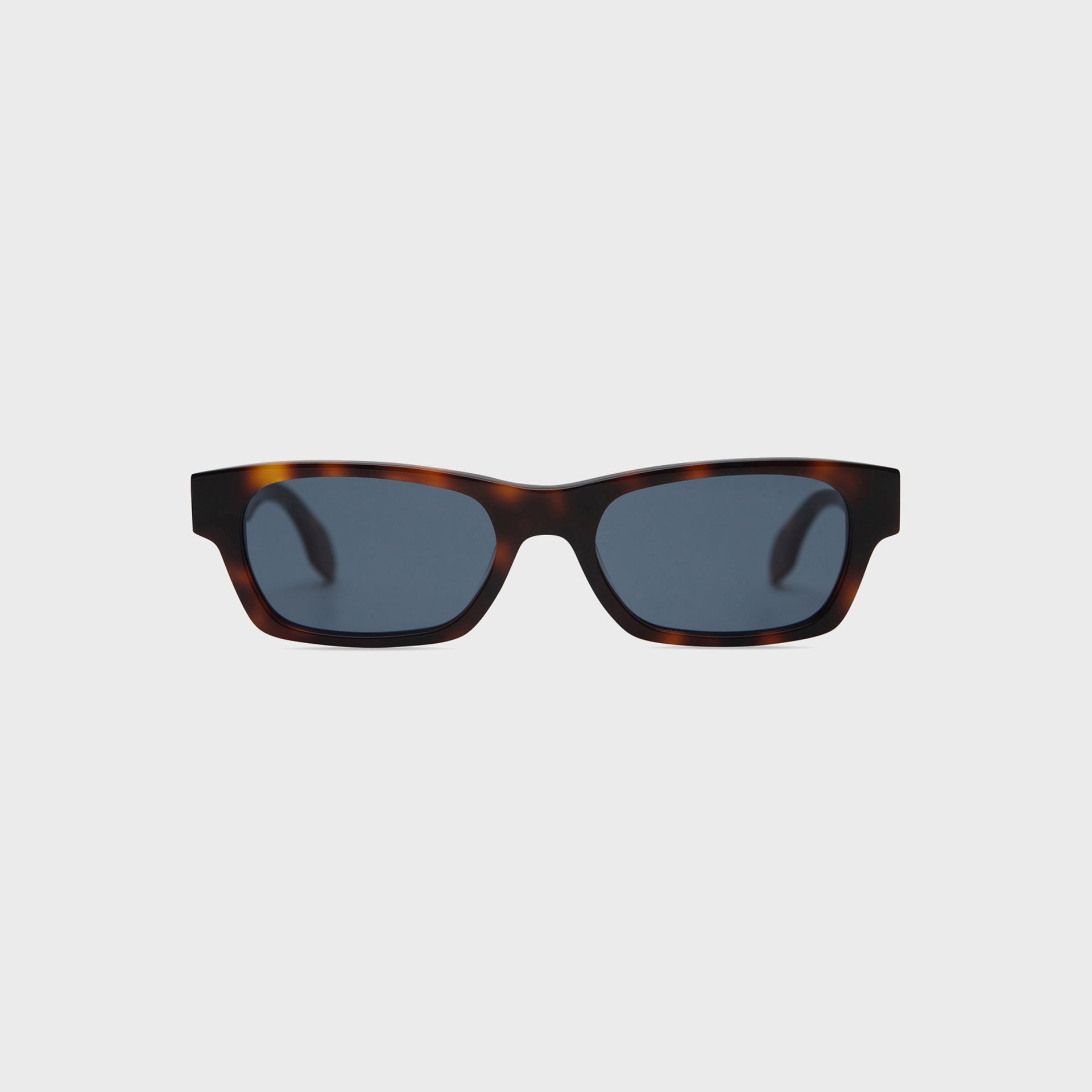 Elisa Johnson Alix sunglasses in brown tortoiseshell acetate with rectangular blue-tinted lenses, front view