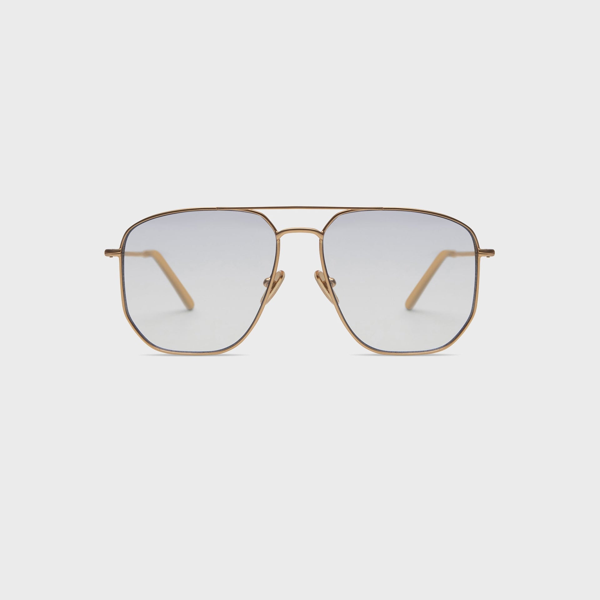 Elisa Johnson Celine sunglasses in gold metal aviator frame with light blue-tinted lenses, front view