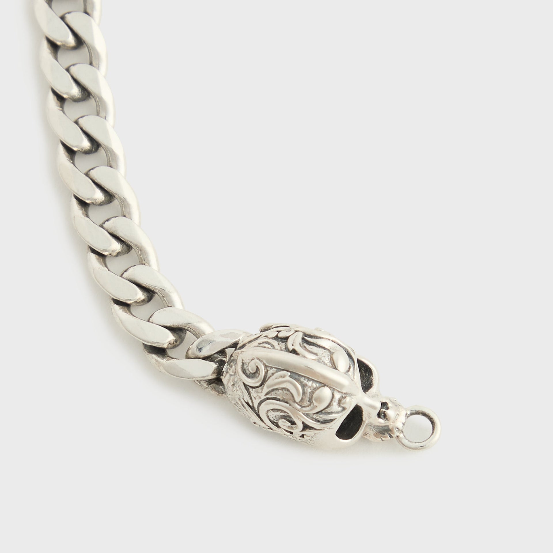 Emanuele Bicocchi Large Flourish Skull Chain Bracelet - Silver