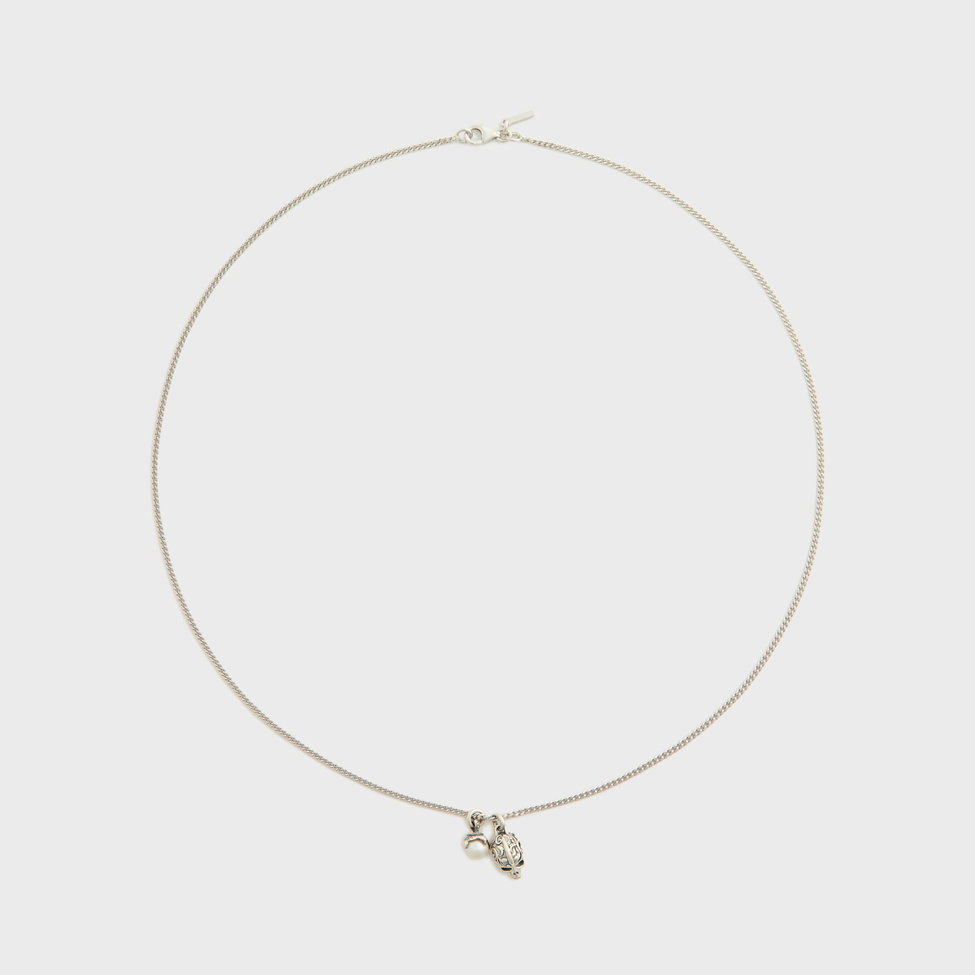 Emanuele Bicocchi Flourish Skull Pearl Necklace - Silver