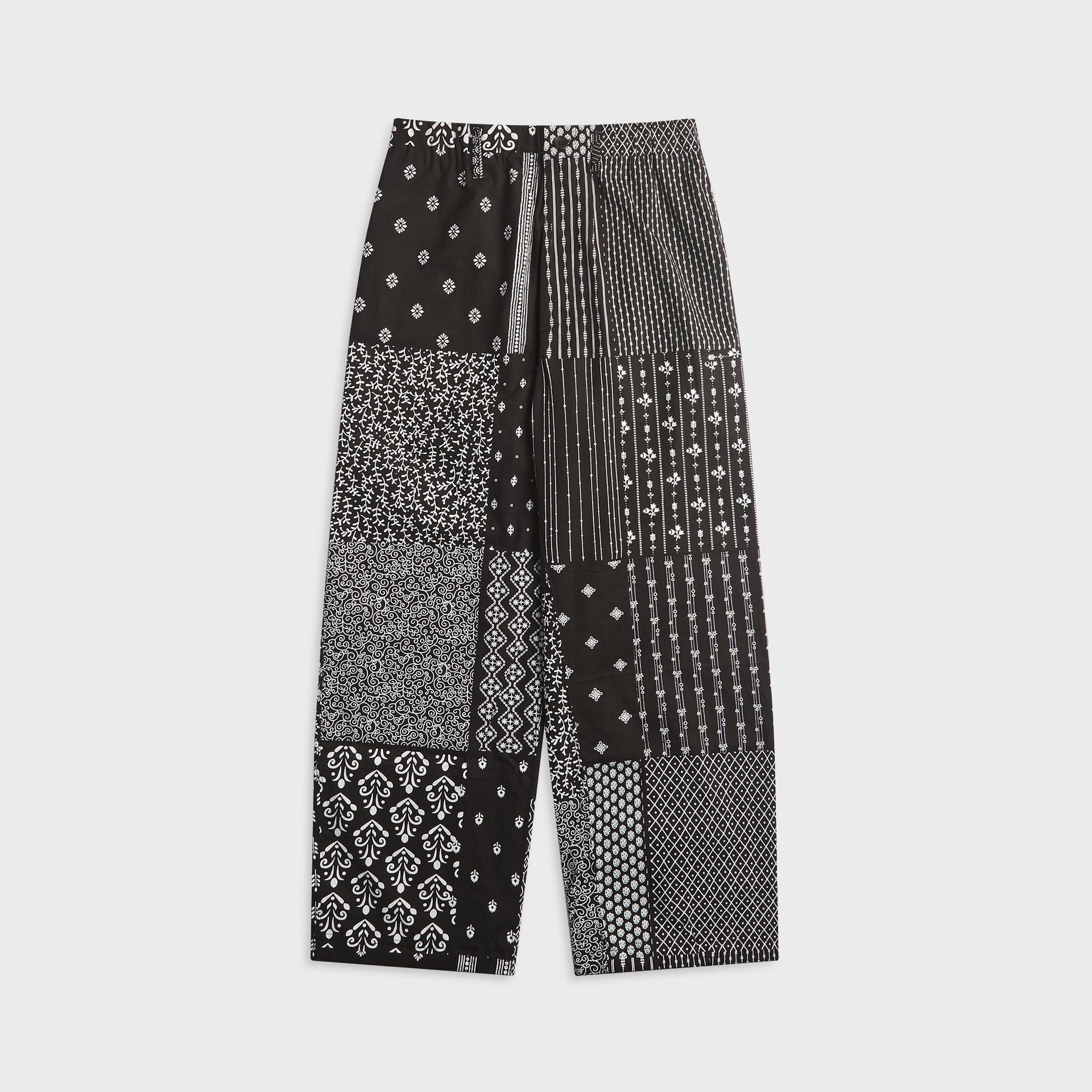 Engineered Garments Cotton Patchwork Print Drawstring Pant - Black / White