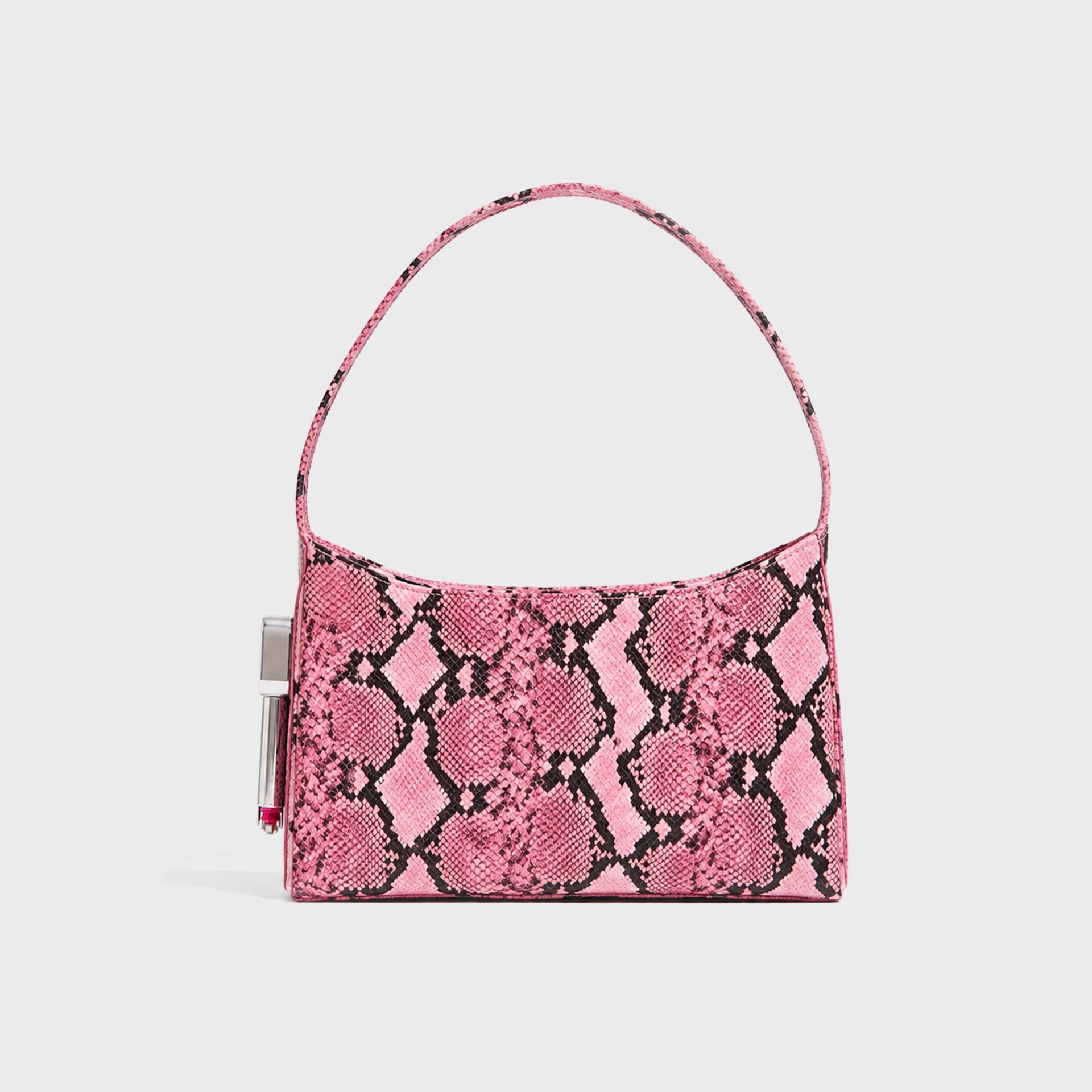 Edie Parker Burn Shoulder Bag - Pink Python / Silver