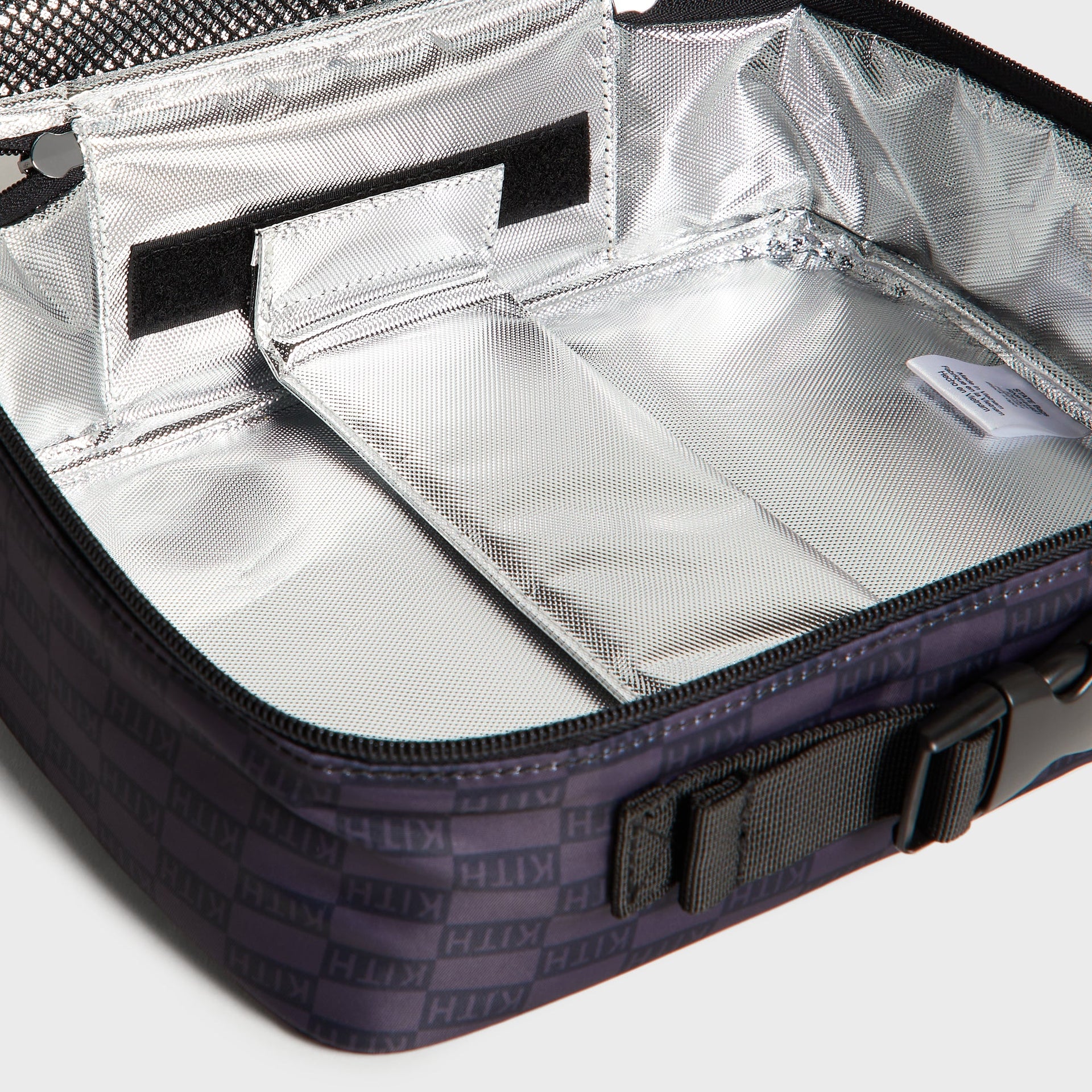 Kith Kids for STATE Rodgers Lunch Box open showing silver insulated interior with hook-and-loop divider flap
