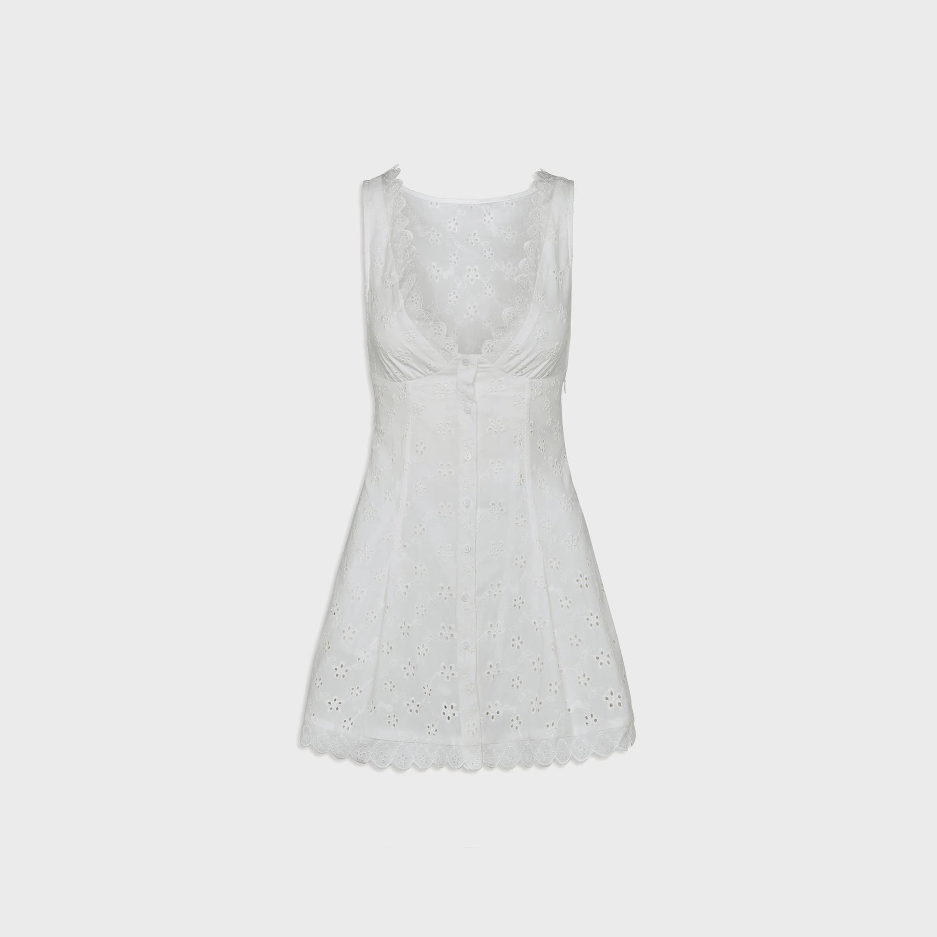 Frankies Bikinis x Bella Hadid Farm Eyelet Mini Dress - Salt Air Eyelet