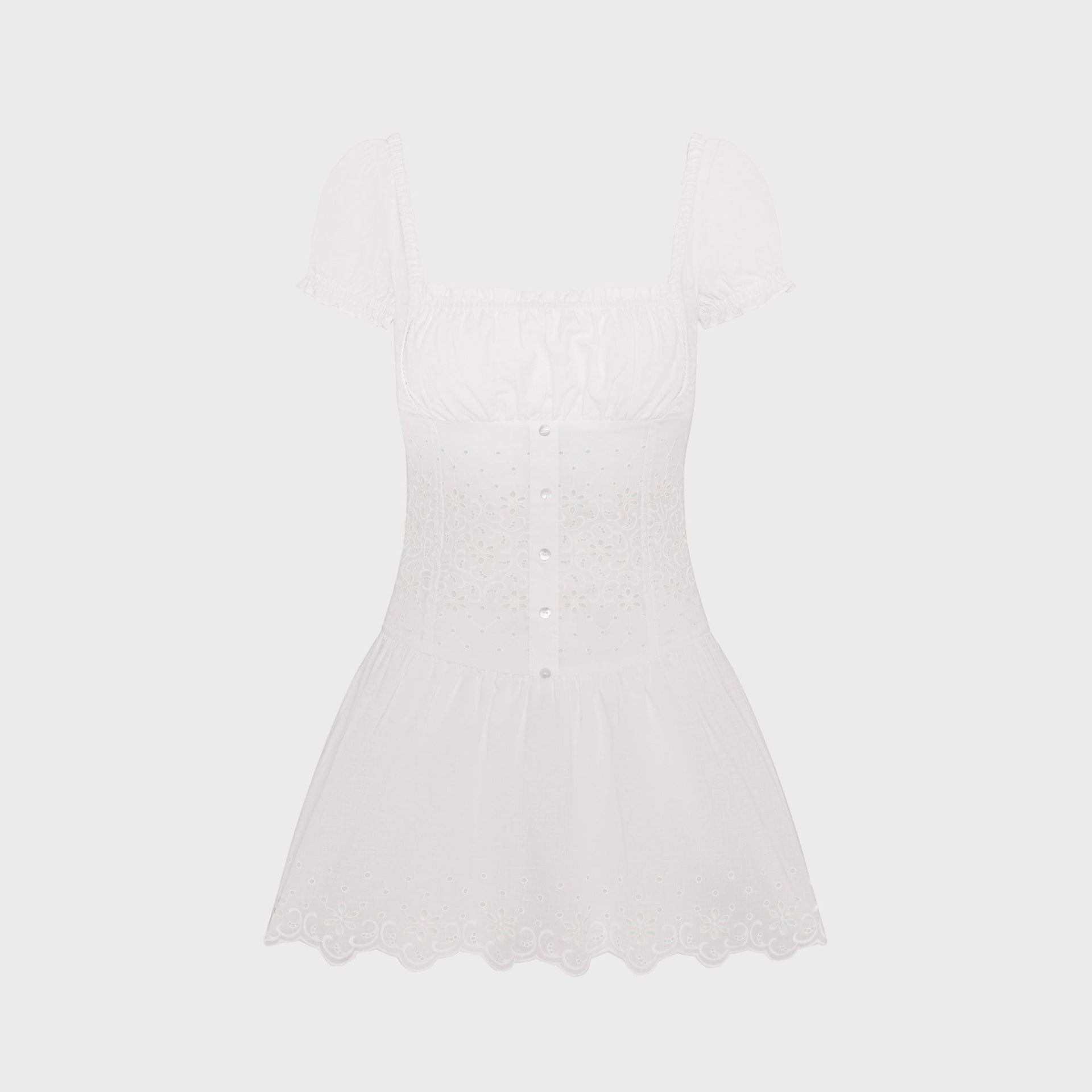 Frankies Bikinis - Lucien Cotton Embroidered Mini Dress - Optic White Frankies Bikinis - Lucien Cotton Embroidered Mini Dress - Optic White