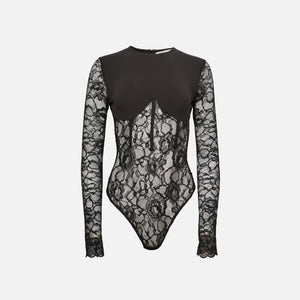 Fleur du Mal Jersey and Lace Boned Bodysuit - Black