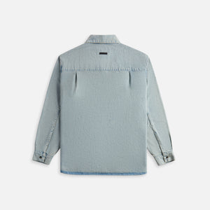 feather-trimmed hooded jacket Denim Shirt - Light Indigo
