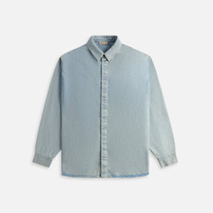 feather-trimmed hooded jacket Denim Shirt - Light Indigo