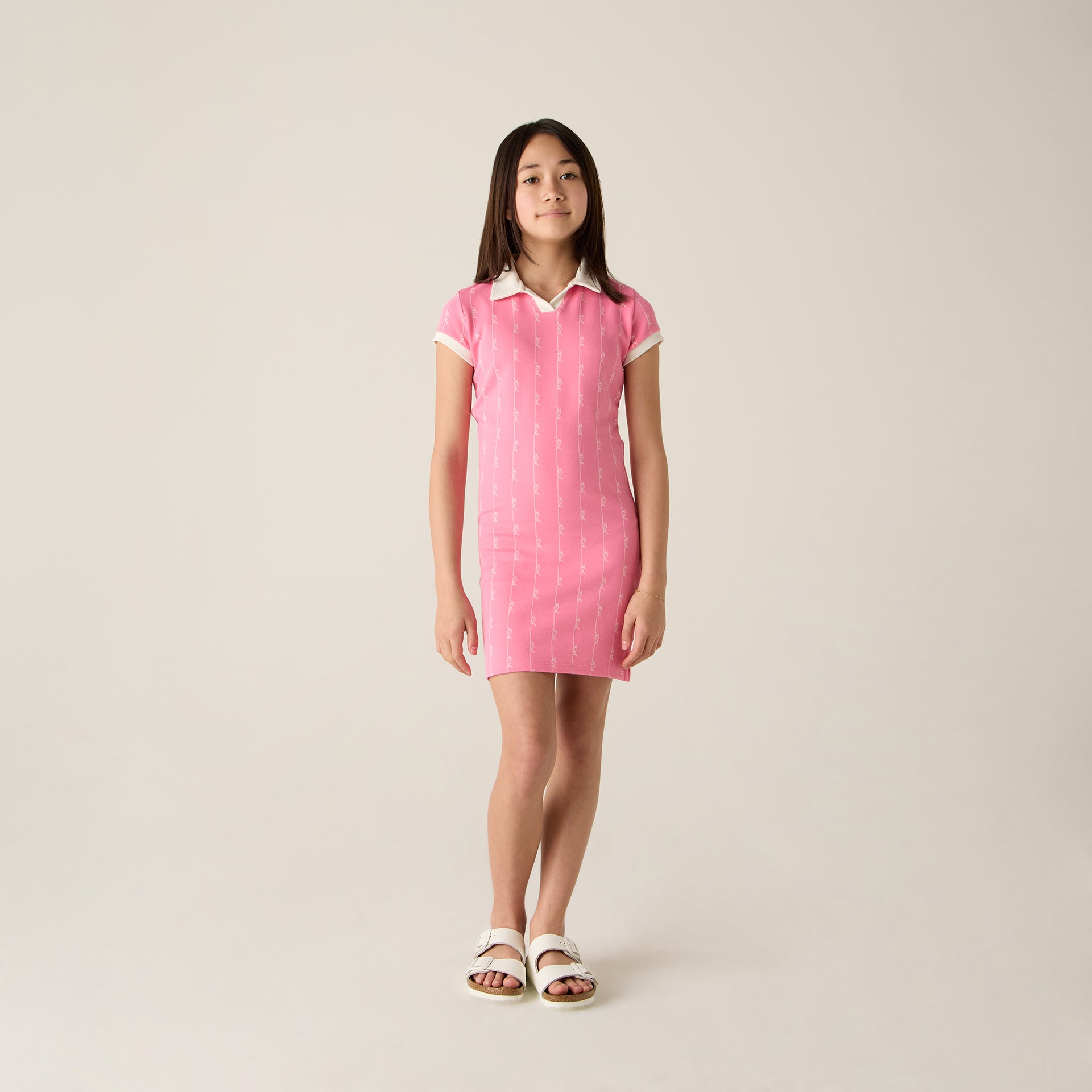 Kith Kids Script Knit Tilden Dress - Peony