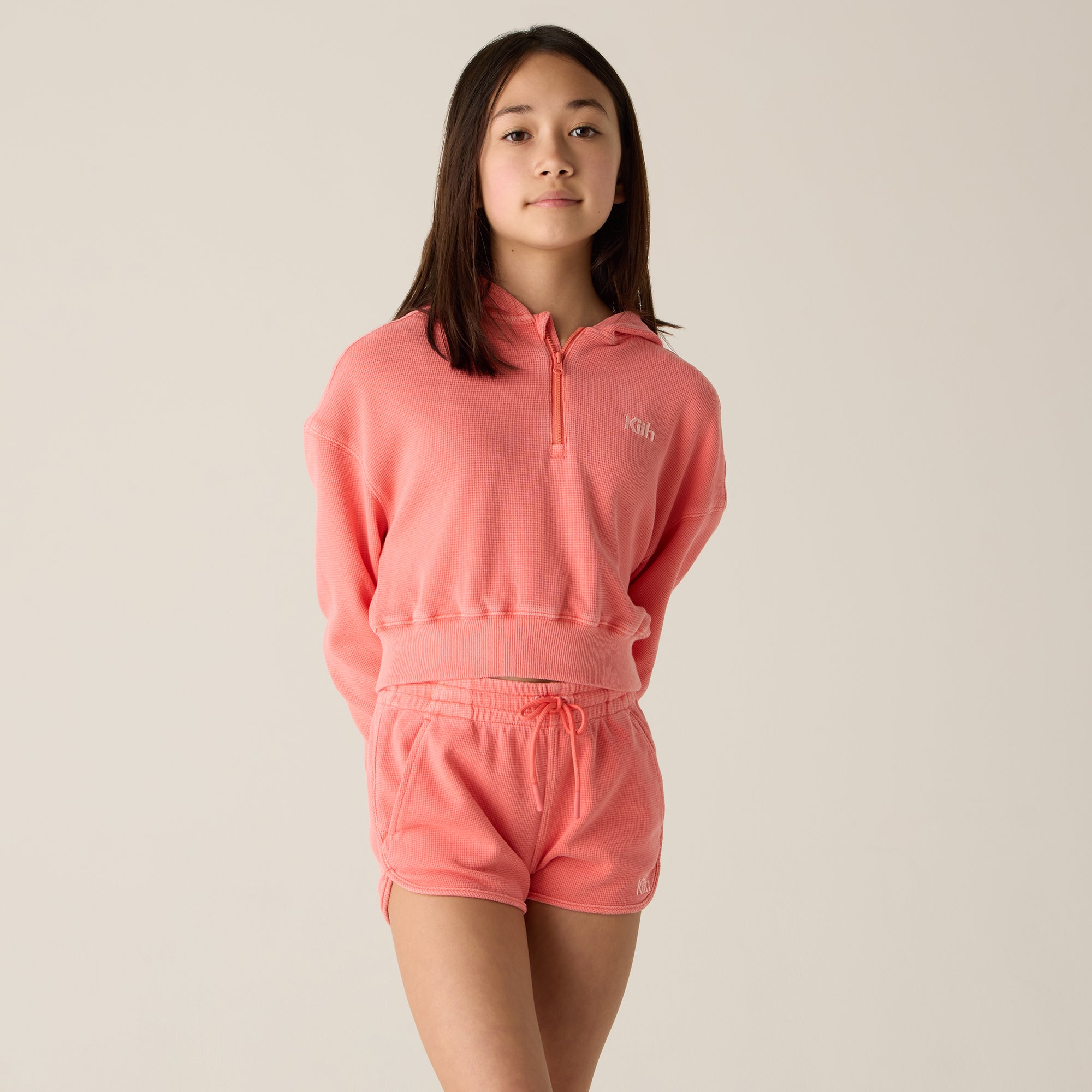 kith kids セットアップ Kith Kids Waffle Fallon Quarter Zip Hoodie - Dawn