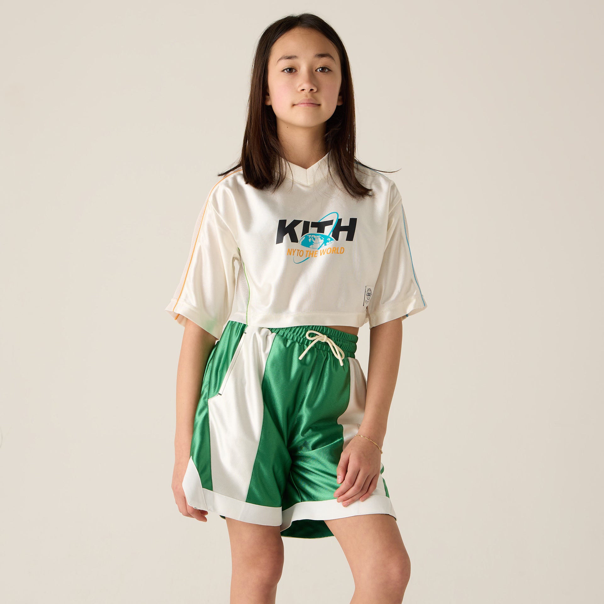 Kith Kids NY to the World Unisphere Faille Crop Jersey - Sandrift