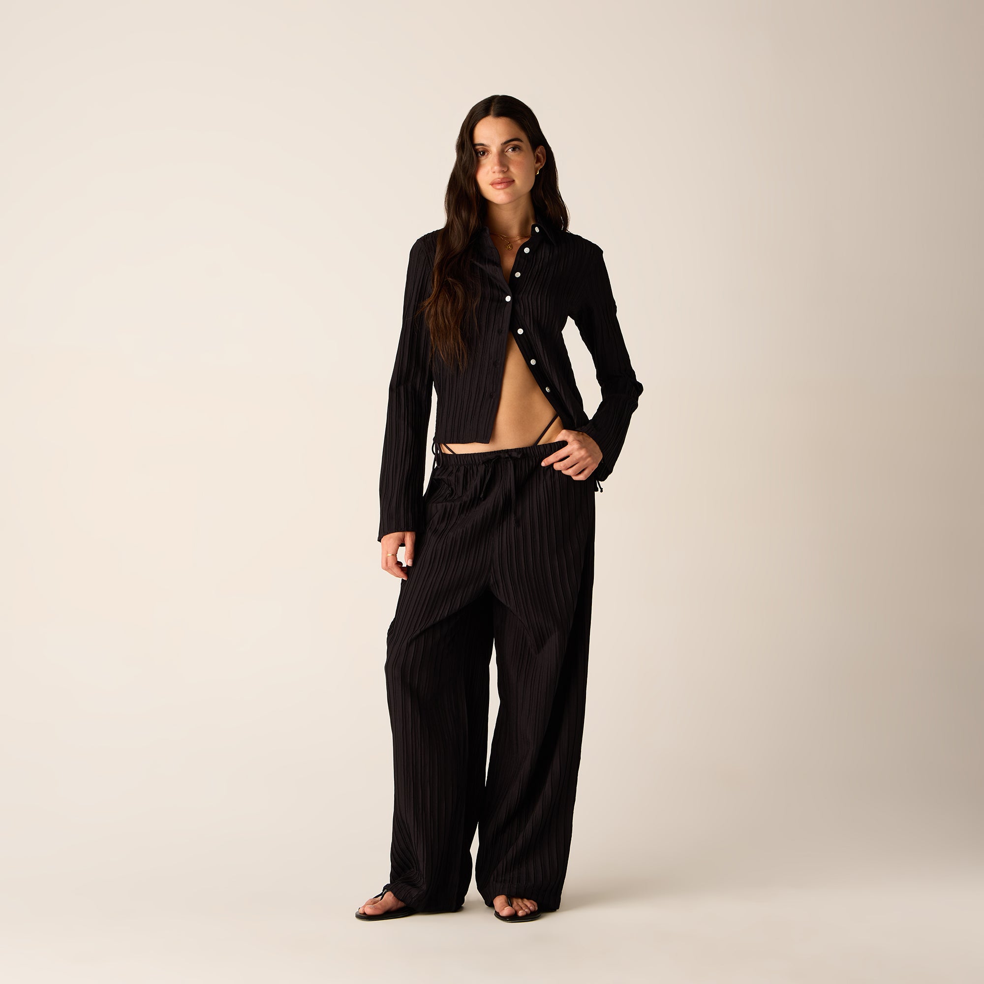 Kith Women Elvira Plisse Button Down Shirt - Ink