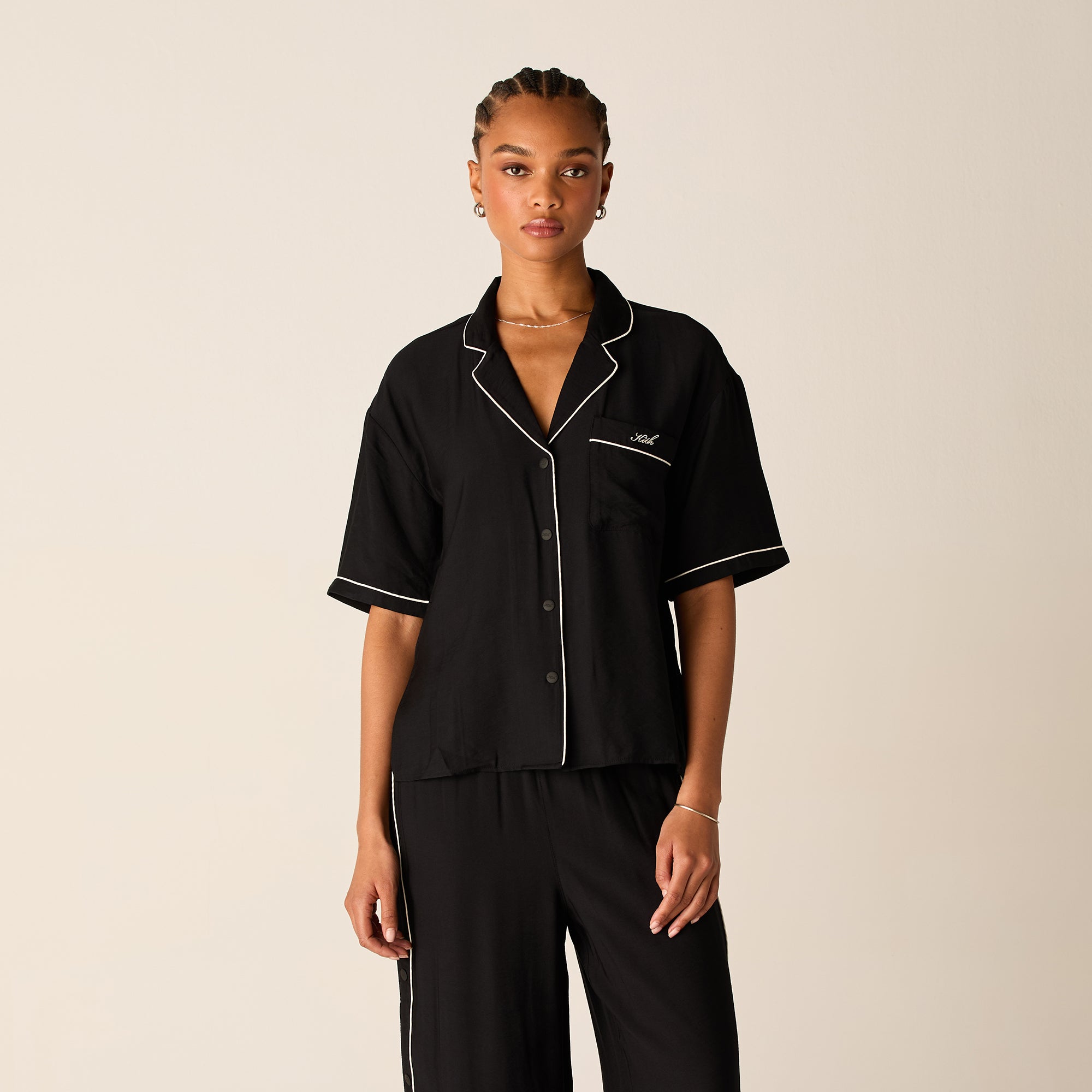 トップス Kith Women Elena Embroidered Camp shirt Kith Women Elena Snap Front Shirt - Black