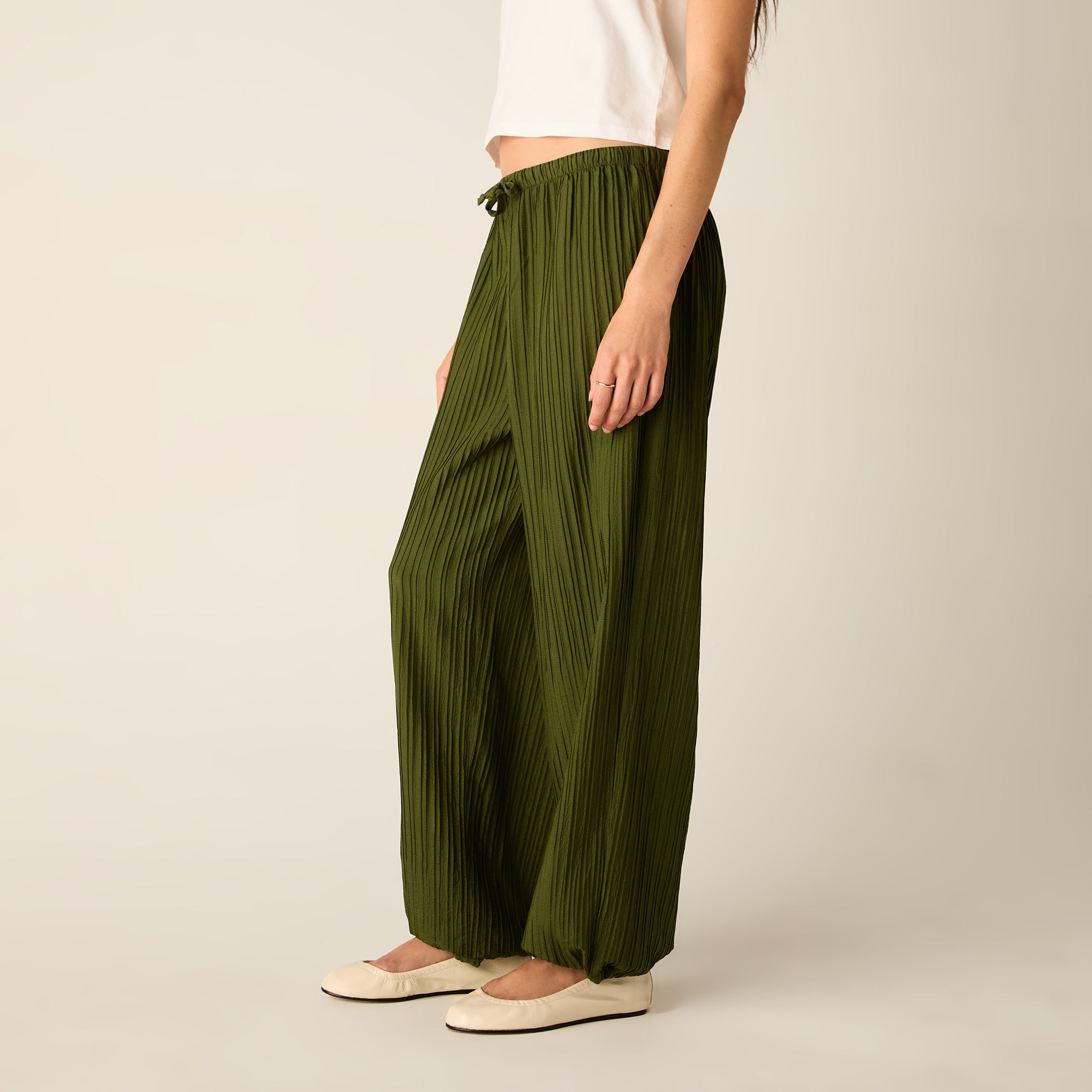 Khaki Drawstring Hem Windbreaker Pants | Lime Lush Boutique