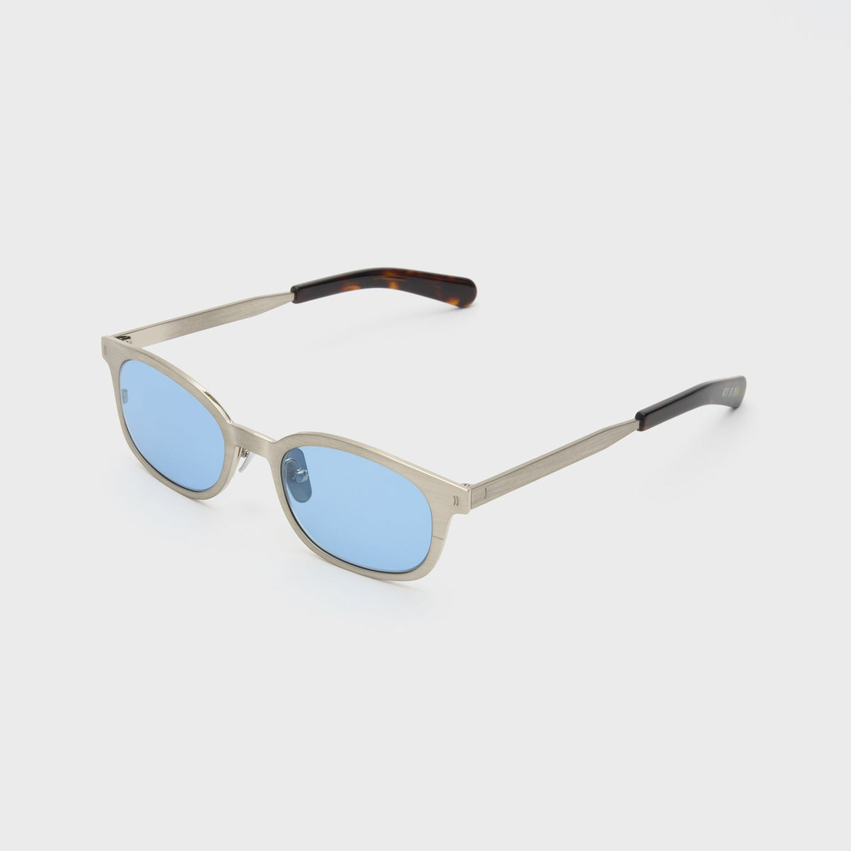Flatlist Le Bucheron Titanium Sunglasses - Brushed Silver Dark Tortoise / Solid Blue Lens