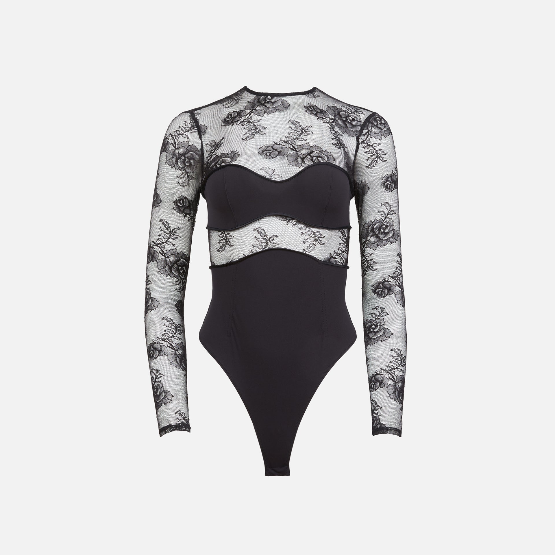 Fleur du Mal Bouquet Lace and Jersey Bodysuit - Black