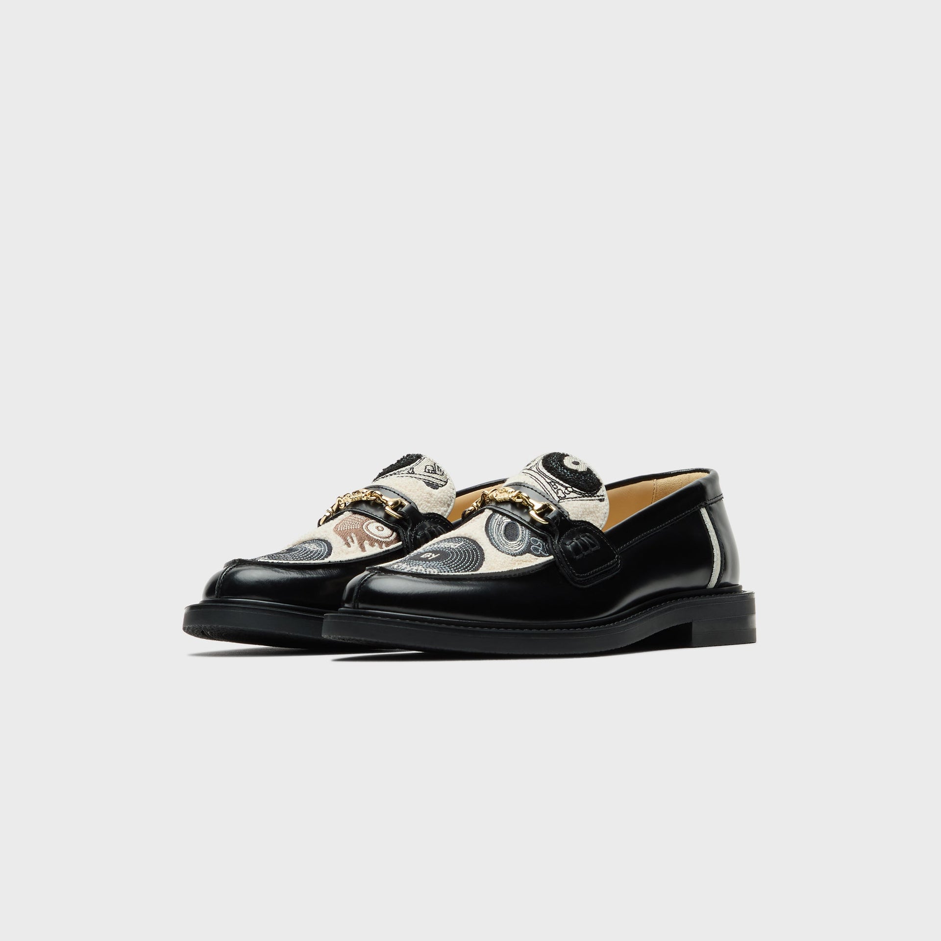 Filling Pieces Vinyl Embroidered Leather Loafers - Black