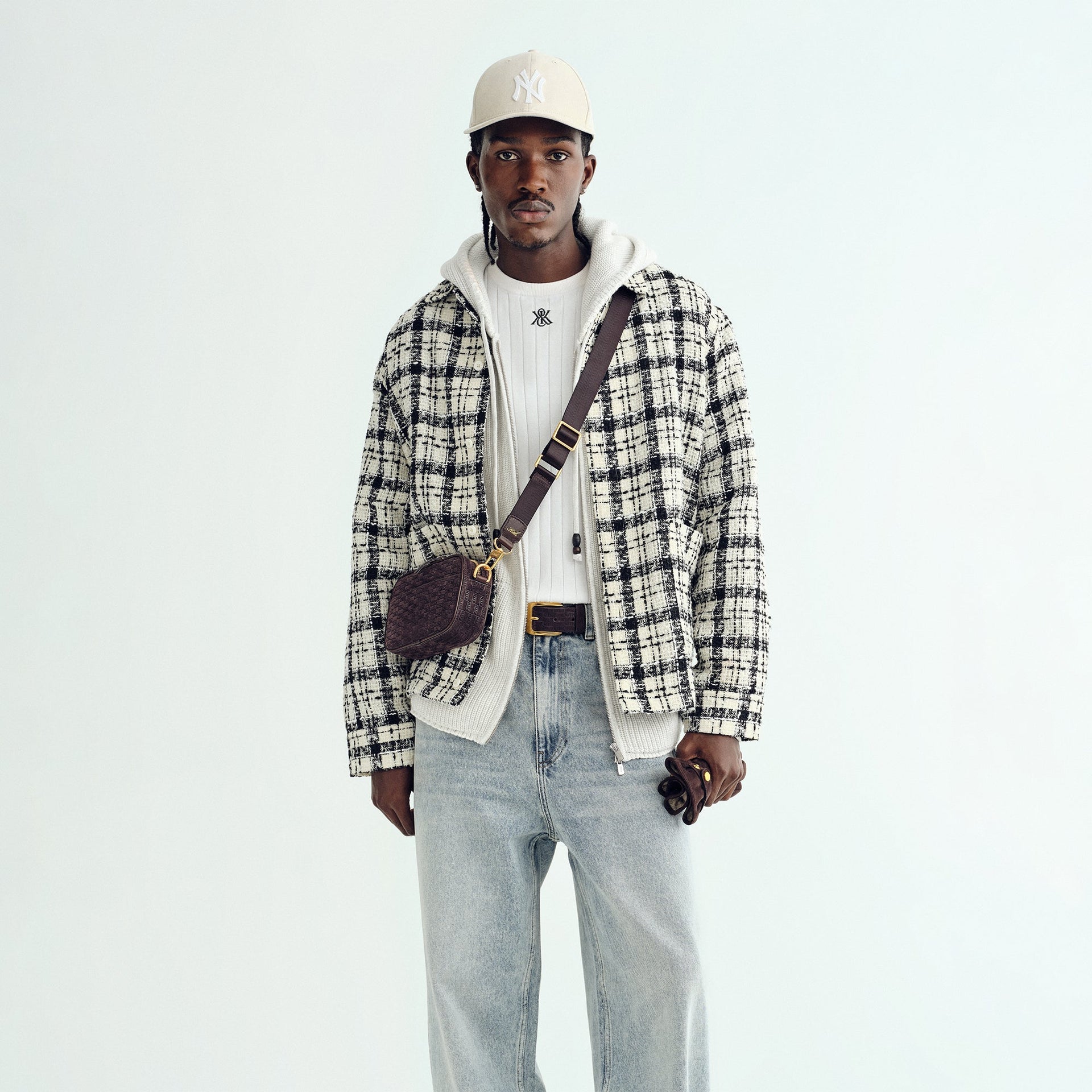 &Kin Windowpane Boucle Long Shirt Boxy Collared Overshirt - Sandrift - PH