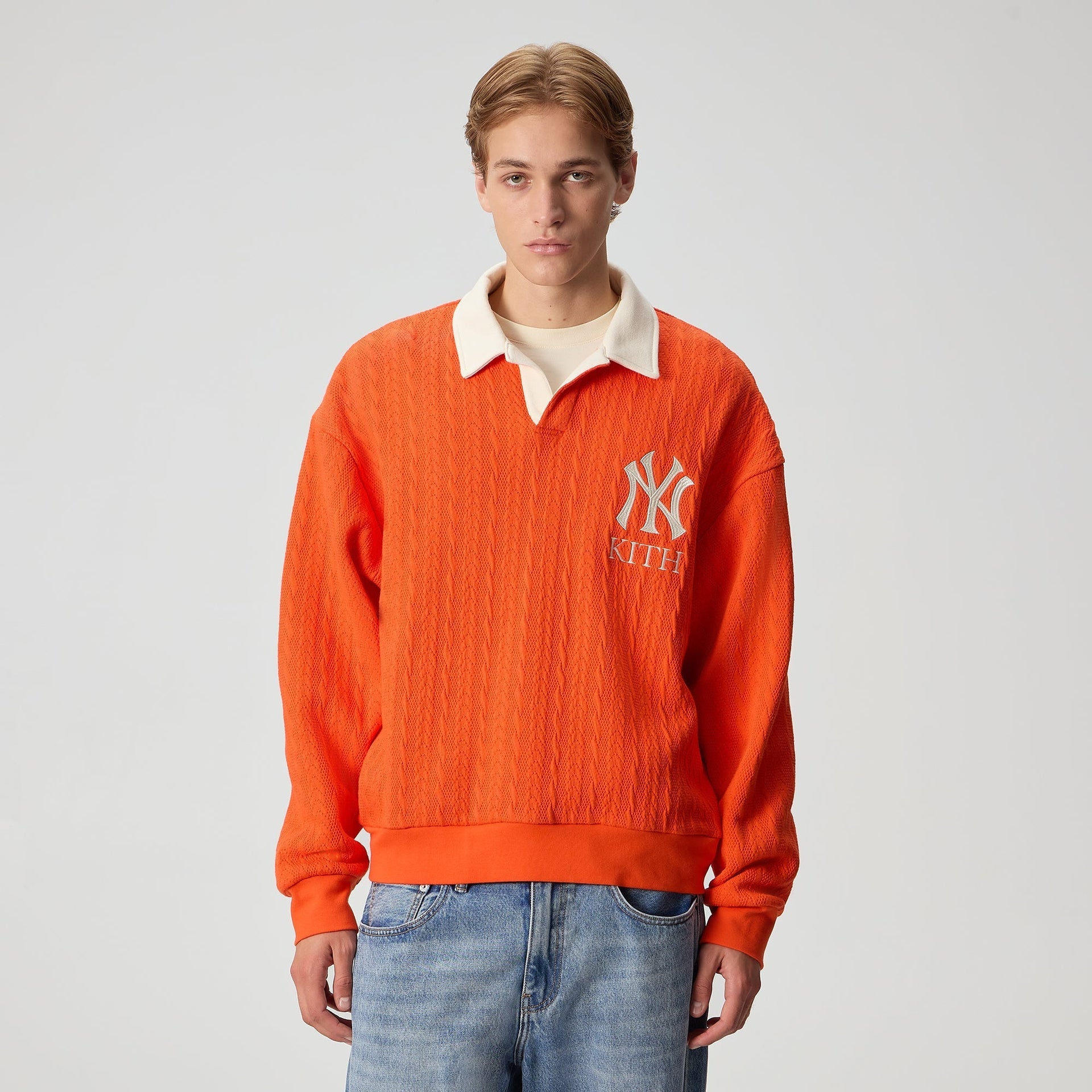 Kith for the New York Yankees Cable Fleece Nelson Sweatshirt - Poppy - PH