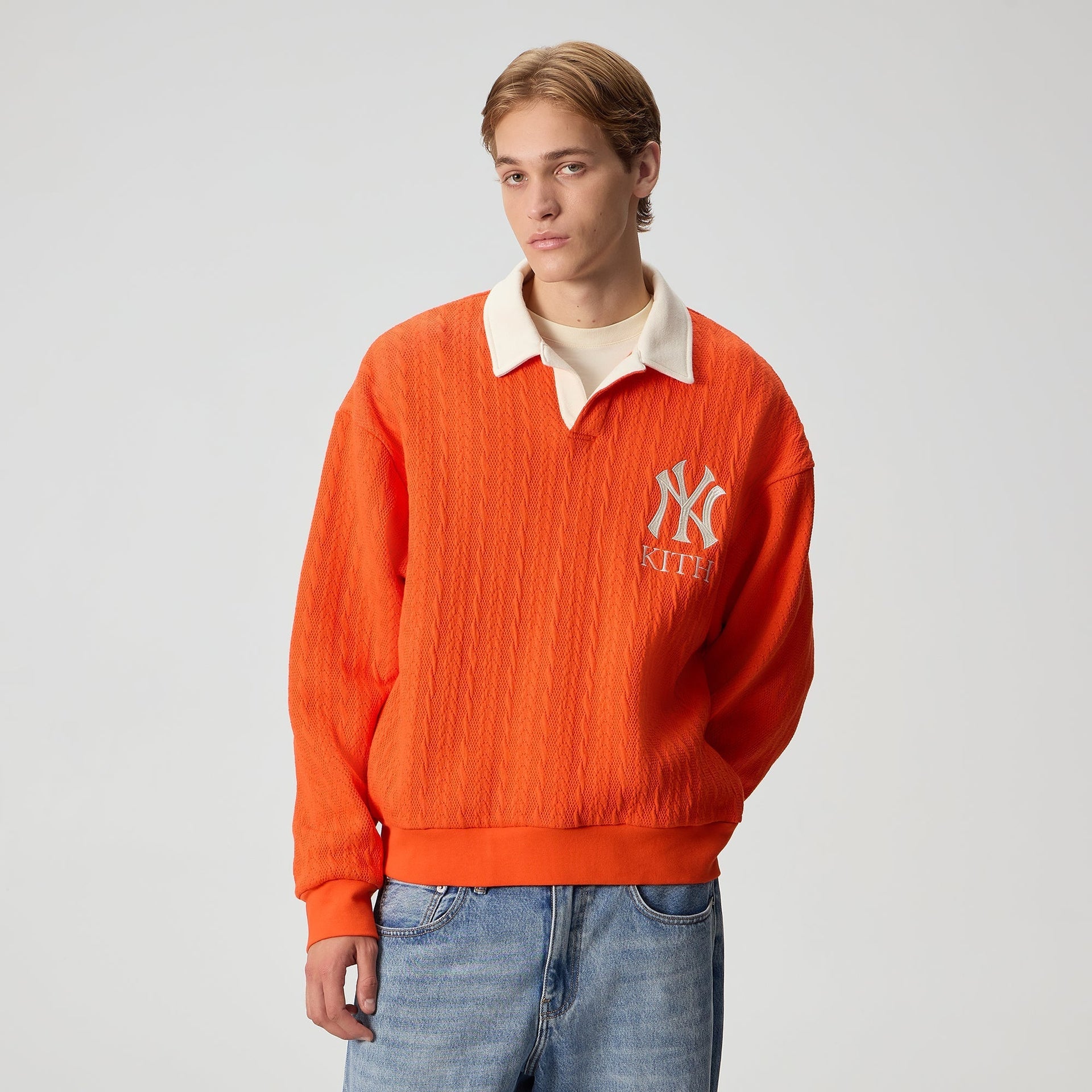Kith for the New York Yankees Cable Fleece Nelson Sweatshirt - Poppy - PH