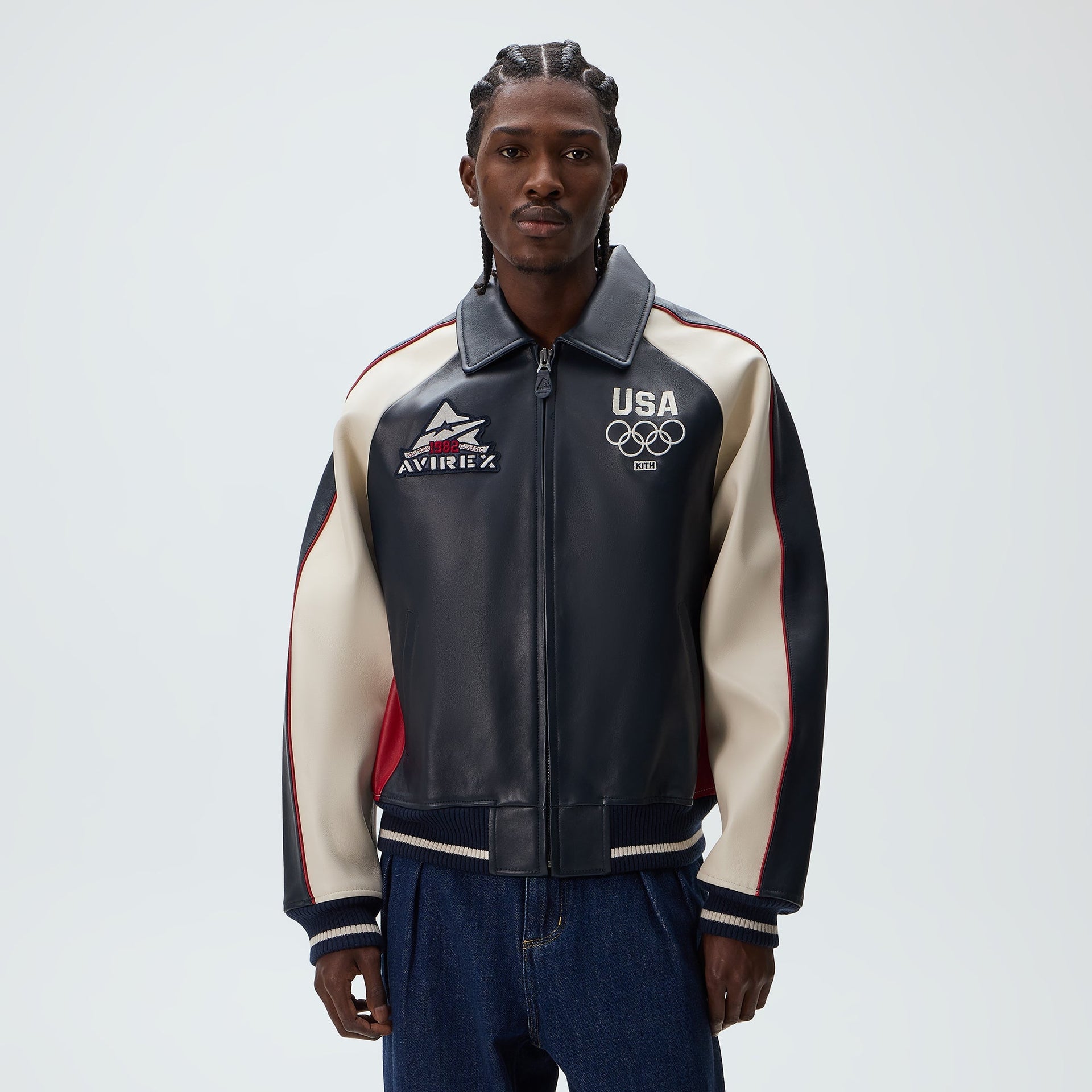 Kith & AVIREX for Team USA Leather Bomber Jacket - Navy