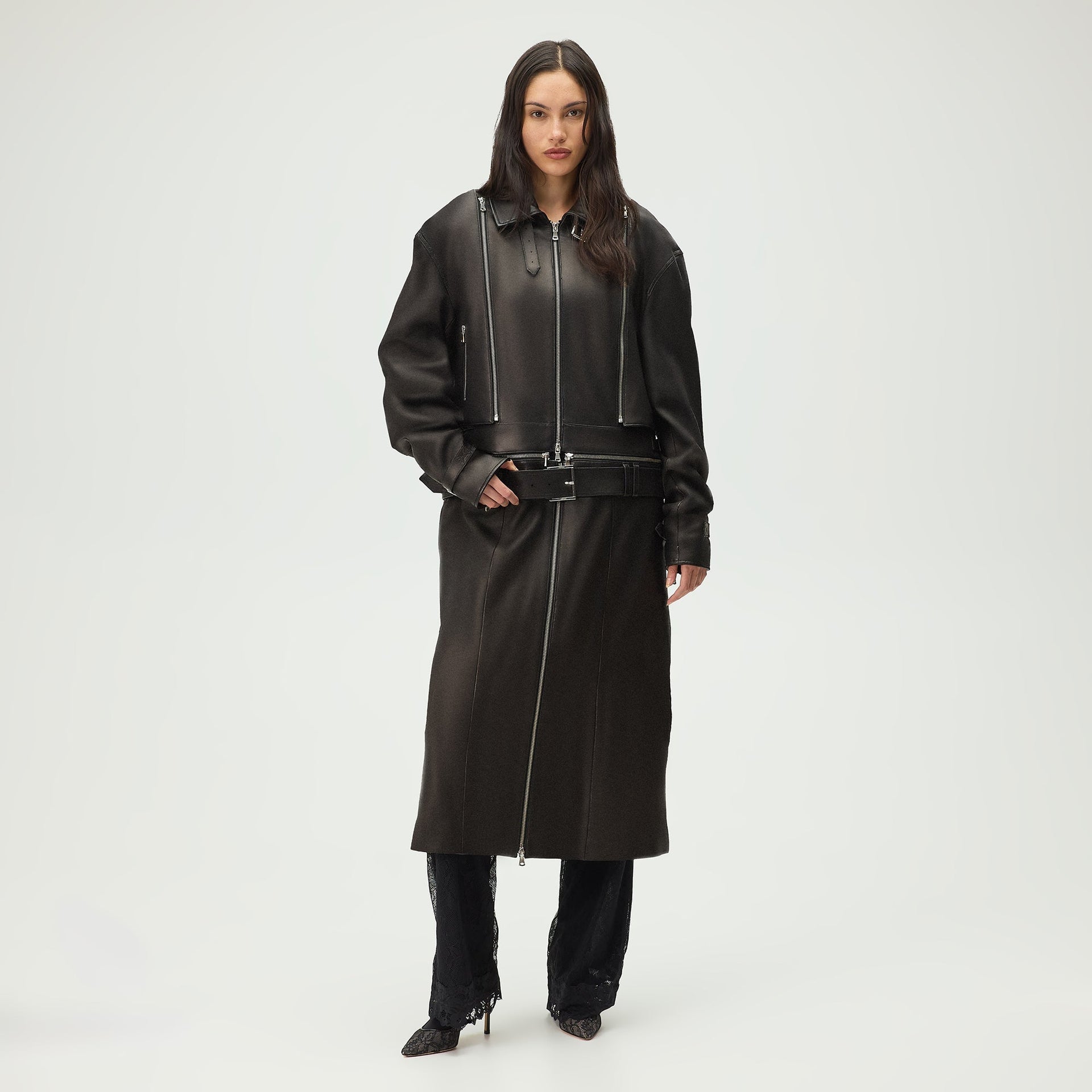 Lisa for Kith Women Hera Convertible Leather Coat - Black - PH