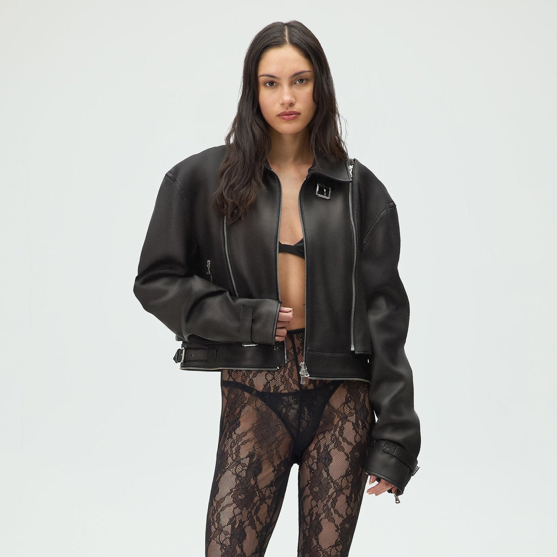 Lisa for Kith Women Hera Convertible Leather Coat - Black - PH