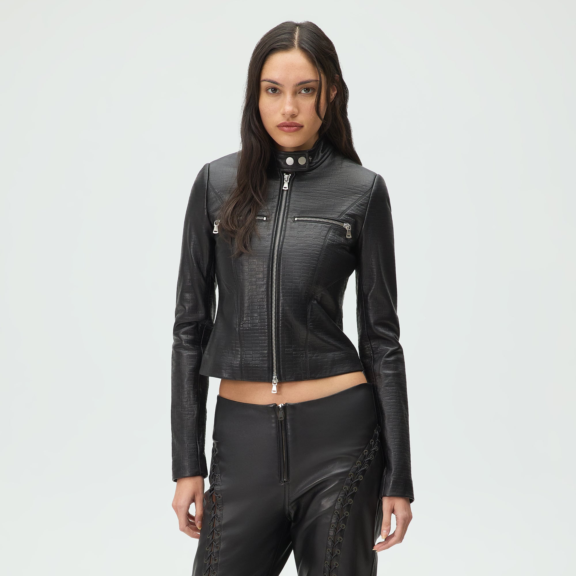 Lisa for Kith Women Nikita Monogram Leather Zip Top - Black
