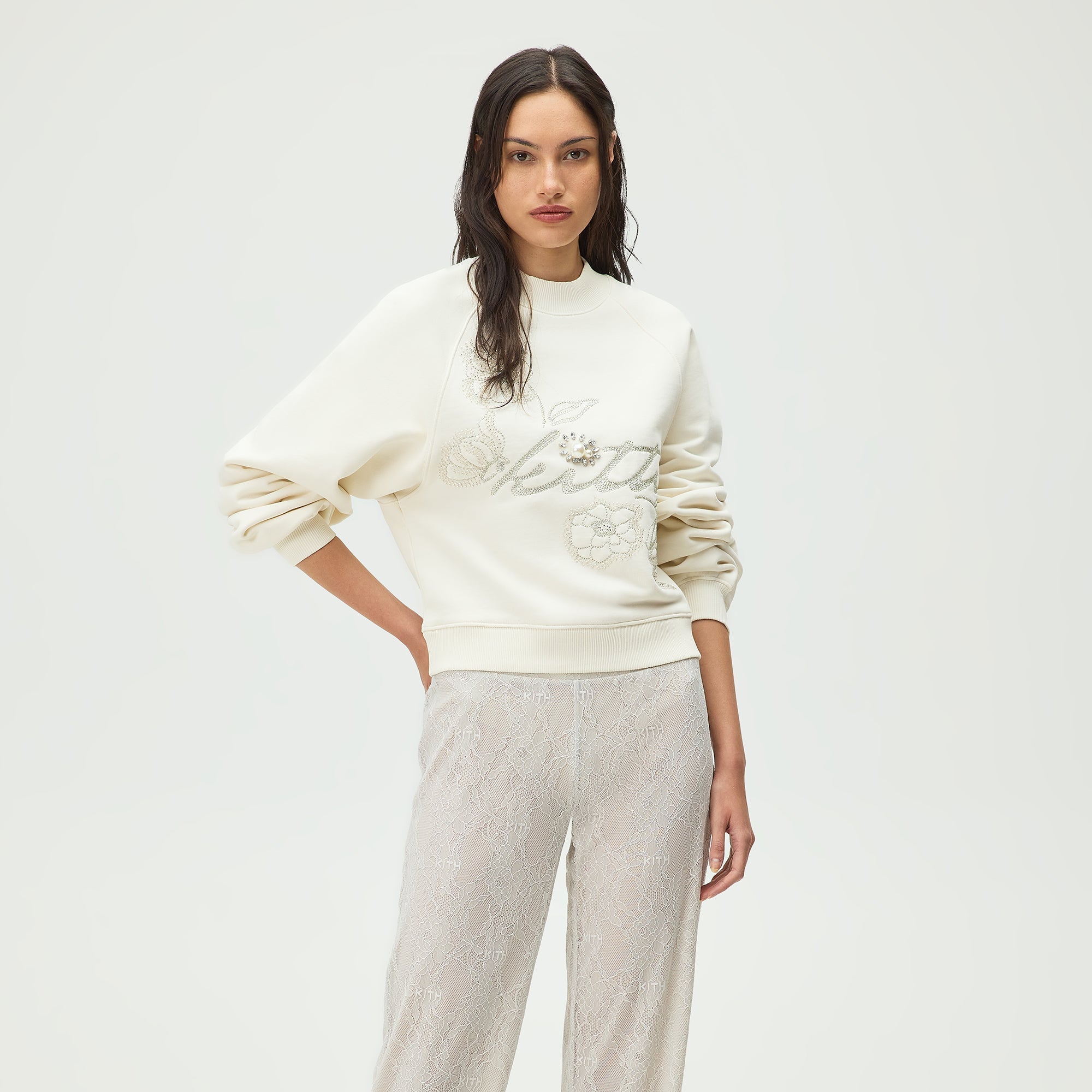 Lisa for Kith Women Isley Embellished Mockneck Crewneck - Sandrift