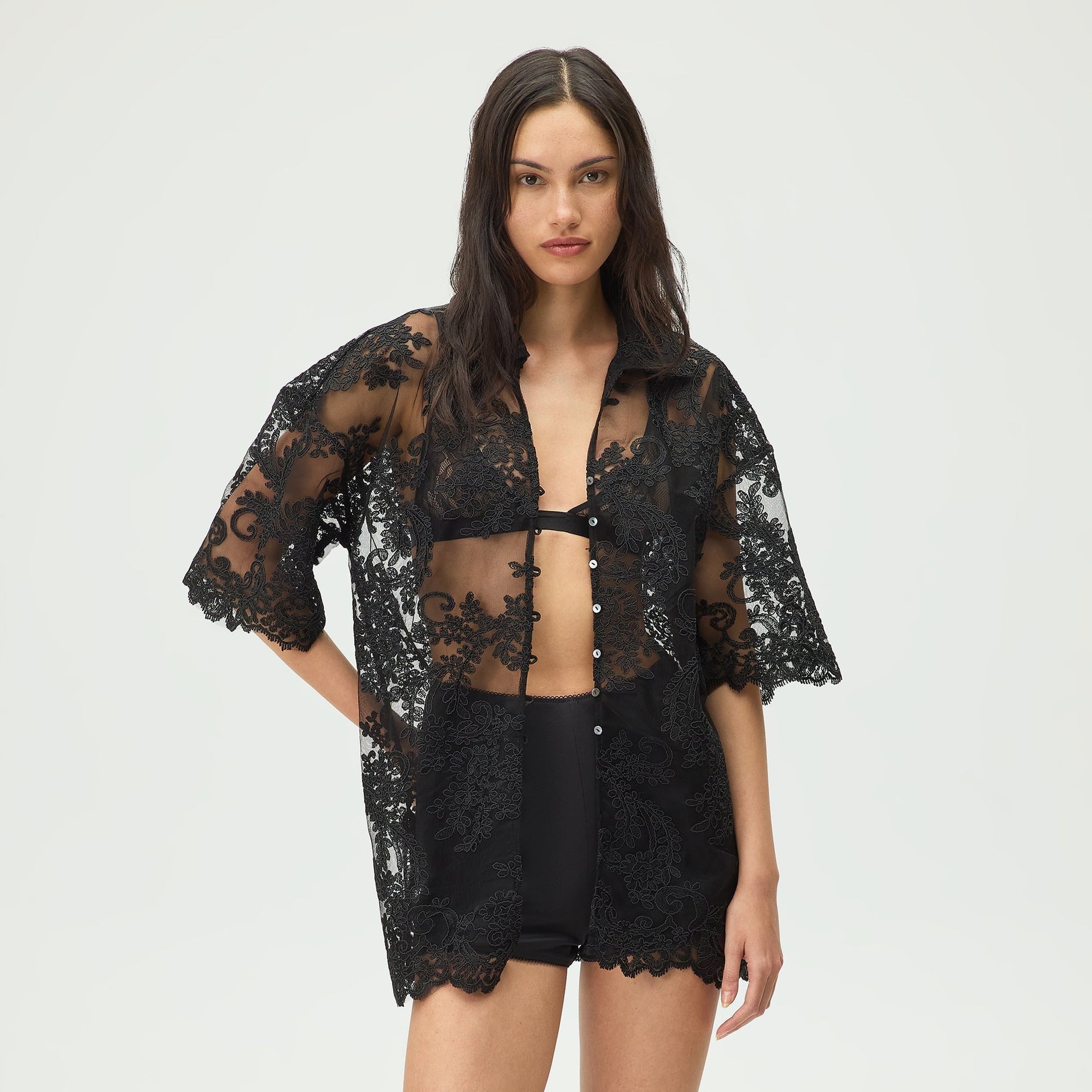 Lisa for Kith Women Laina Lace Overshirt - Black - PH