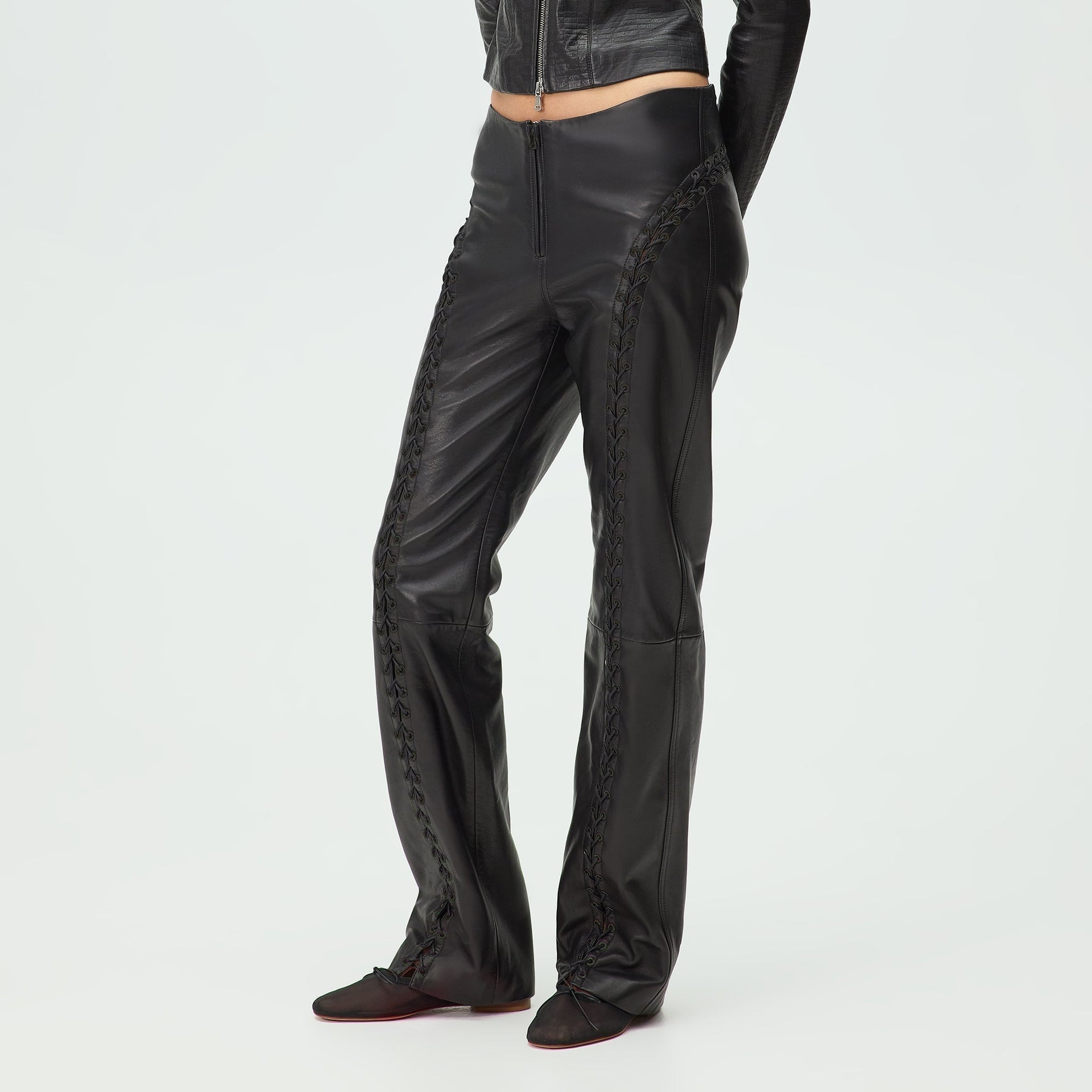 Lisa for Kith Women Cerise Leather Lace Up Pant - Black - PH