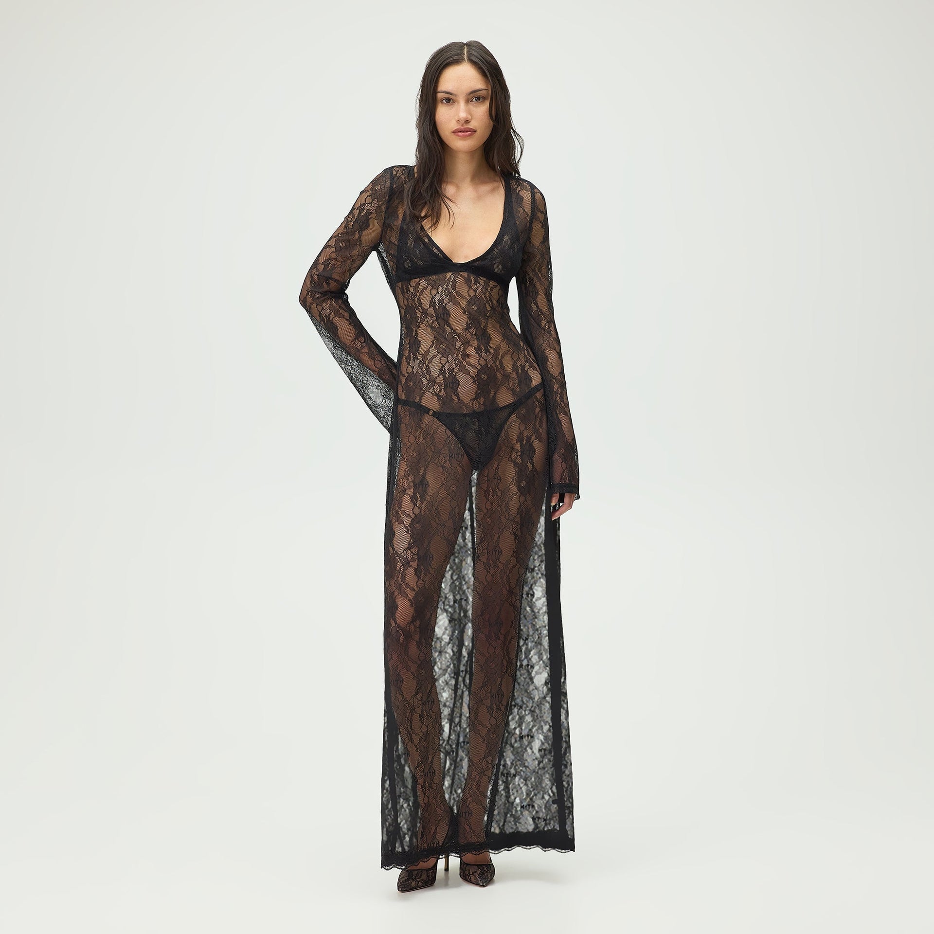 Lisa for Kith Women Lyla V-Neck Lace Maxi Dress- Black - PH